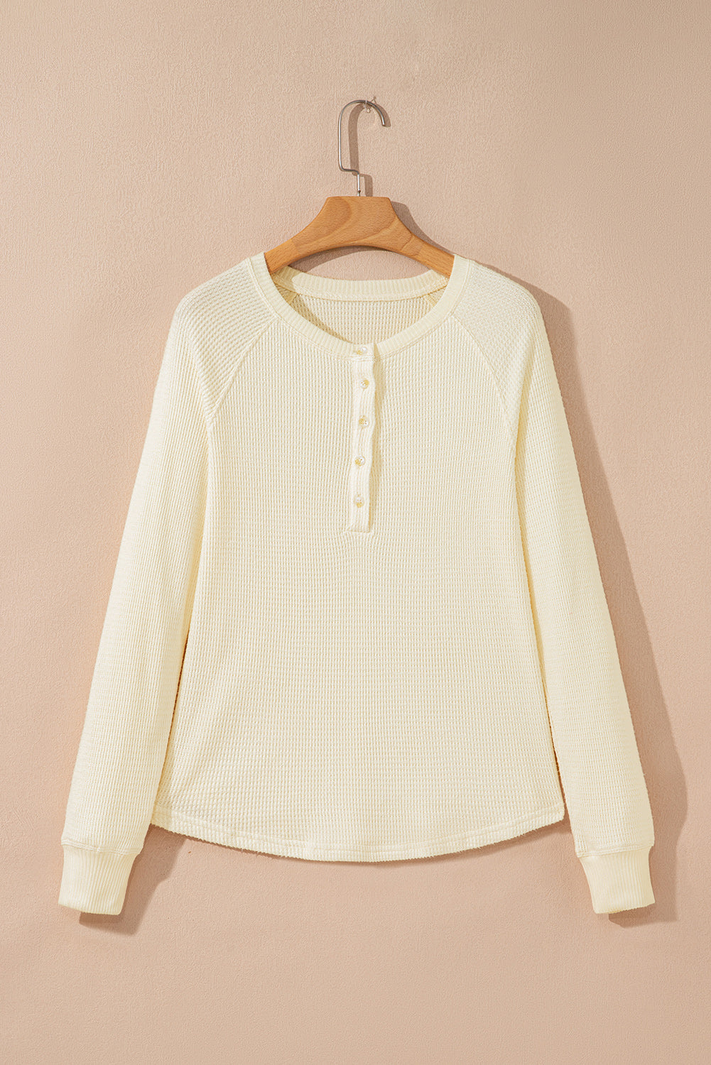 Half Textured Knit Buttons Henley Top