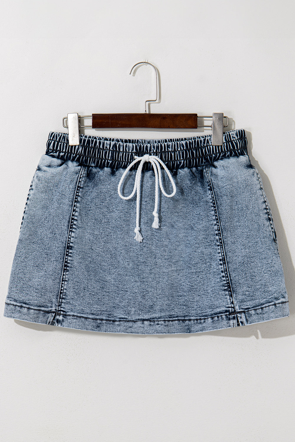 Dusk Elastic Blue Drawcord Waistband Pocket-Detail Denim Shorts