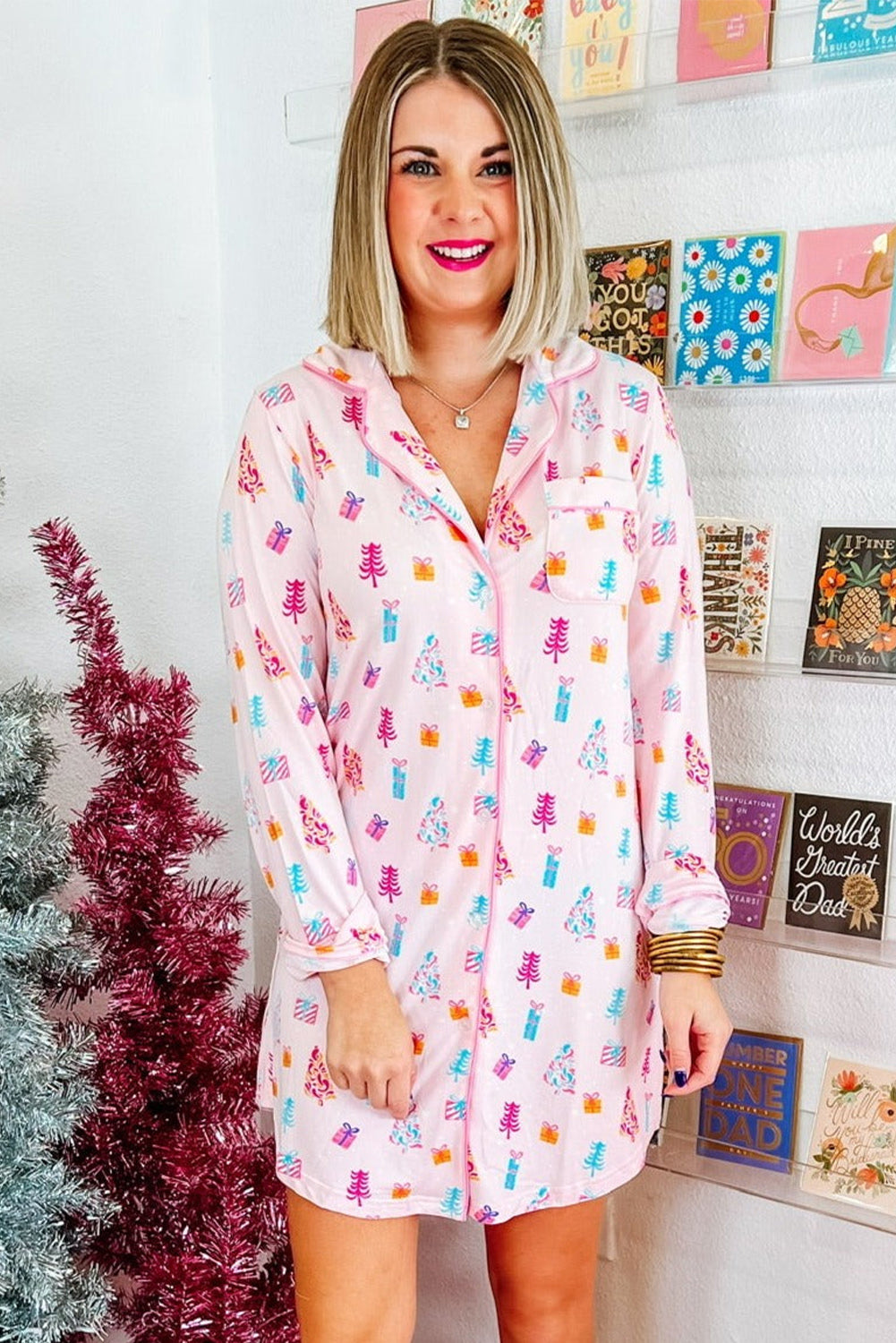 Twinkle Tree Christmas Tree Print Shirt Sleep Dress