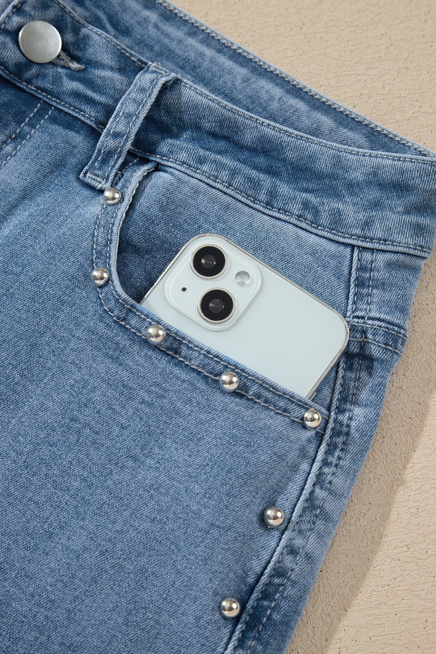 Dusk Blue Side Seam Rivet Detail Ankle Length Everyday Jeans