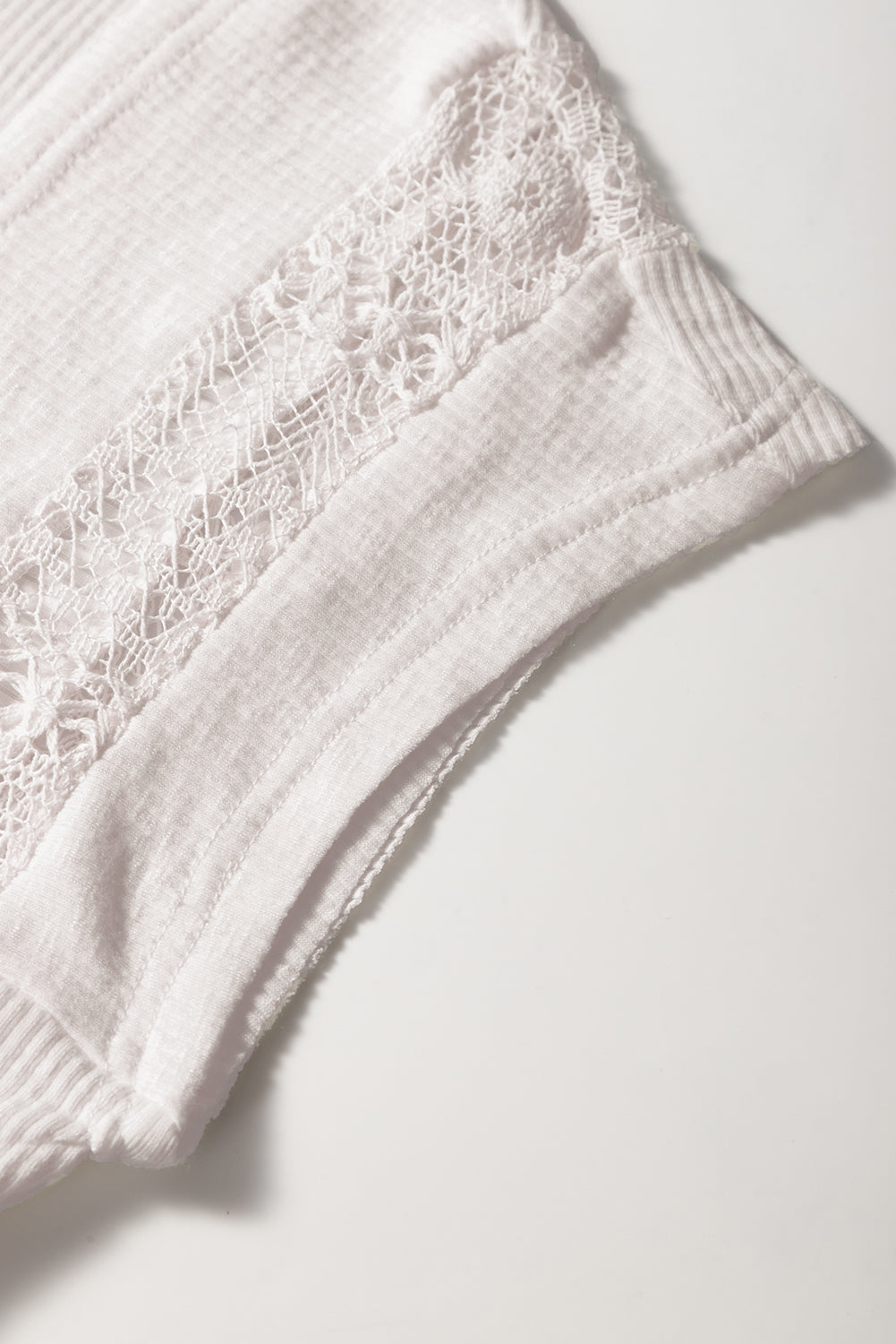 Ribbed Texture Lace Patchwork Short Sleeve Top