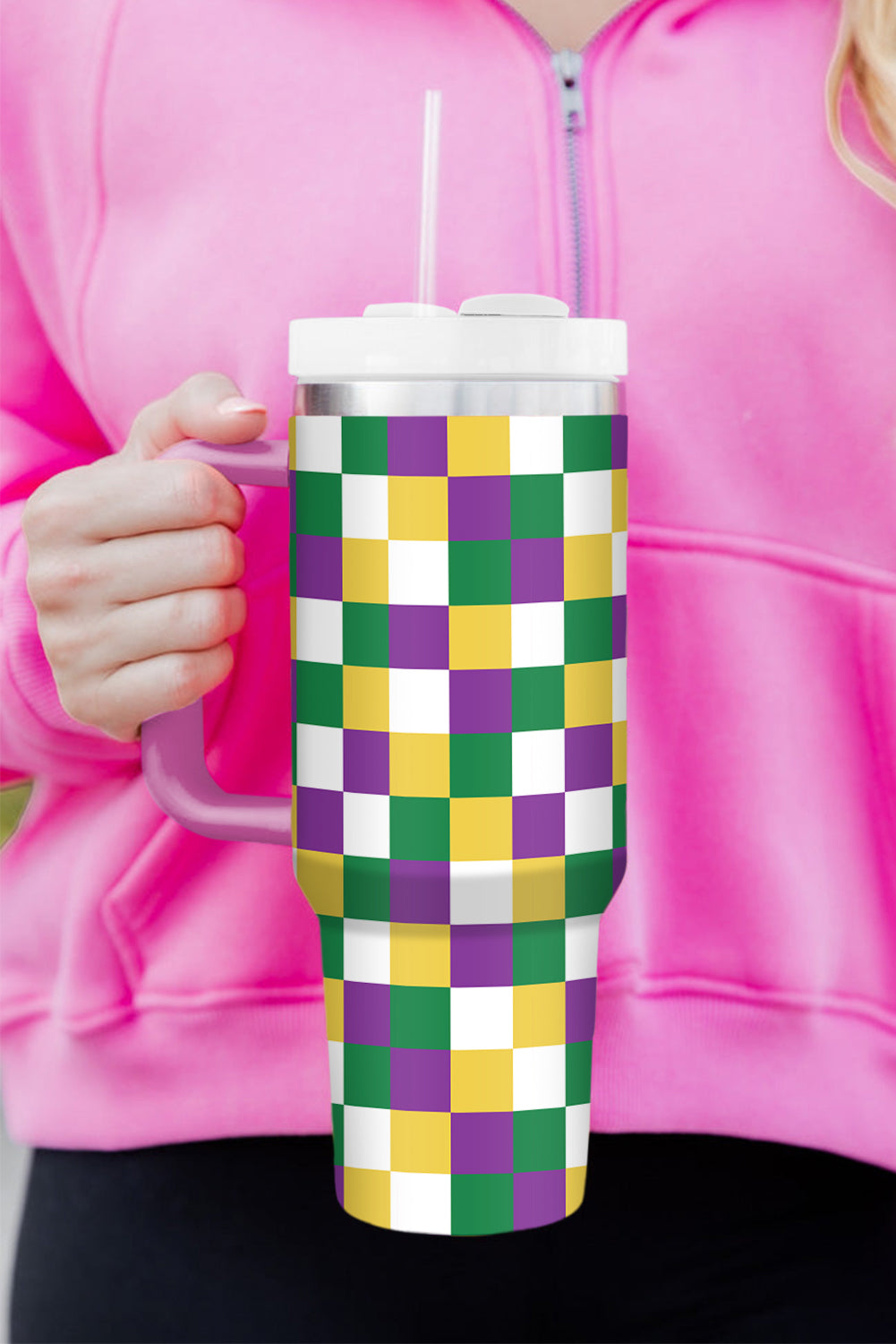 Print Handle Checkered Handle Large Vacuum Cup 40OZ