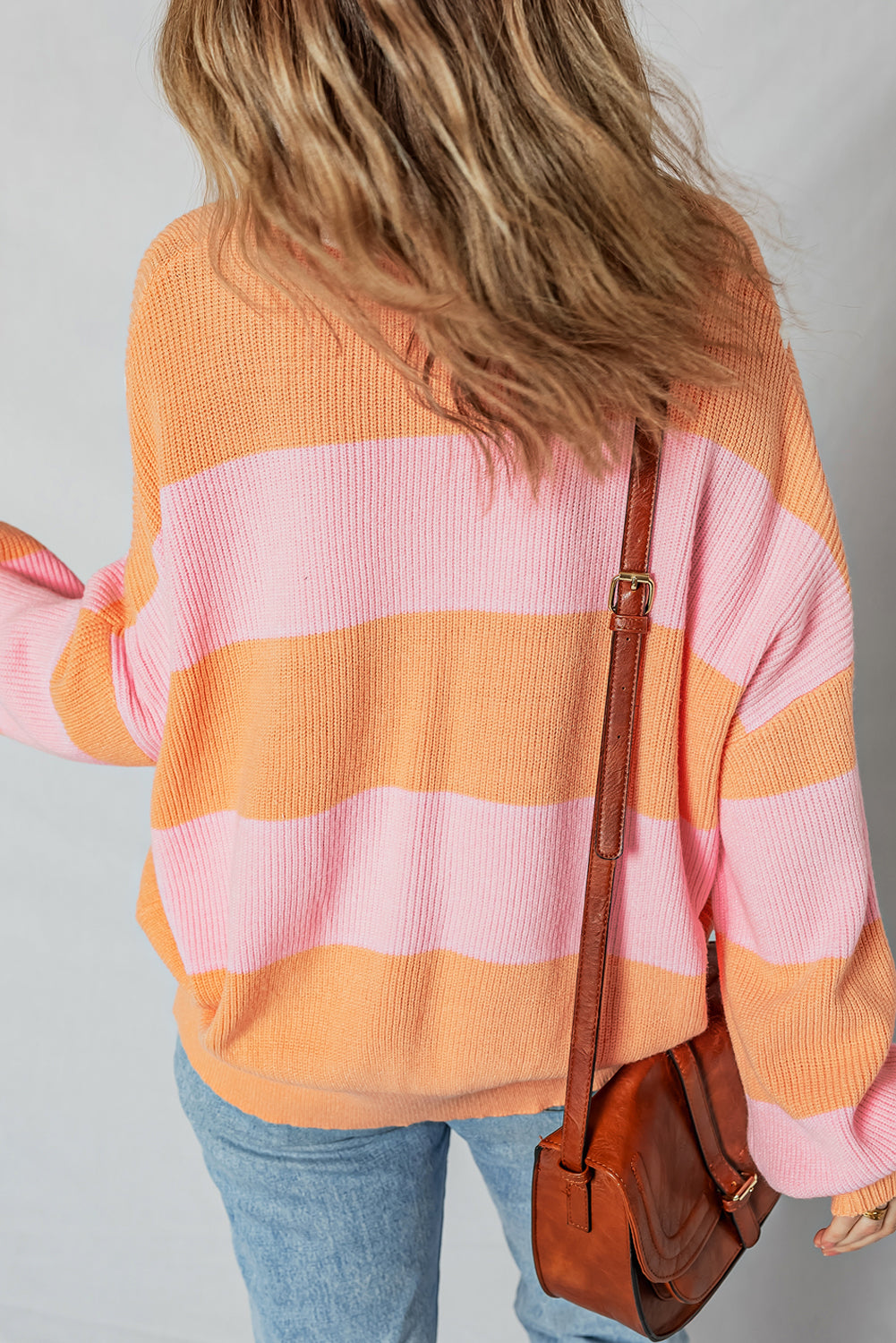 Half Zip Colorblock Zip Oversize Knit Top in Orange