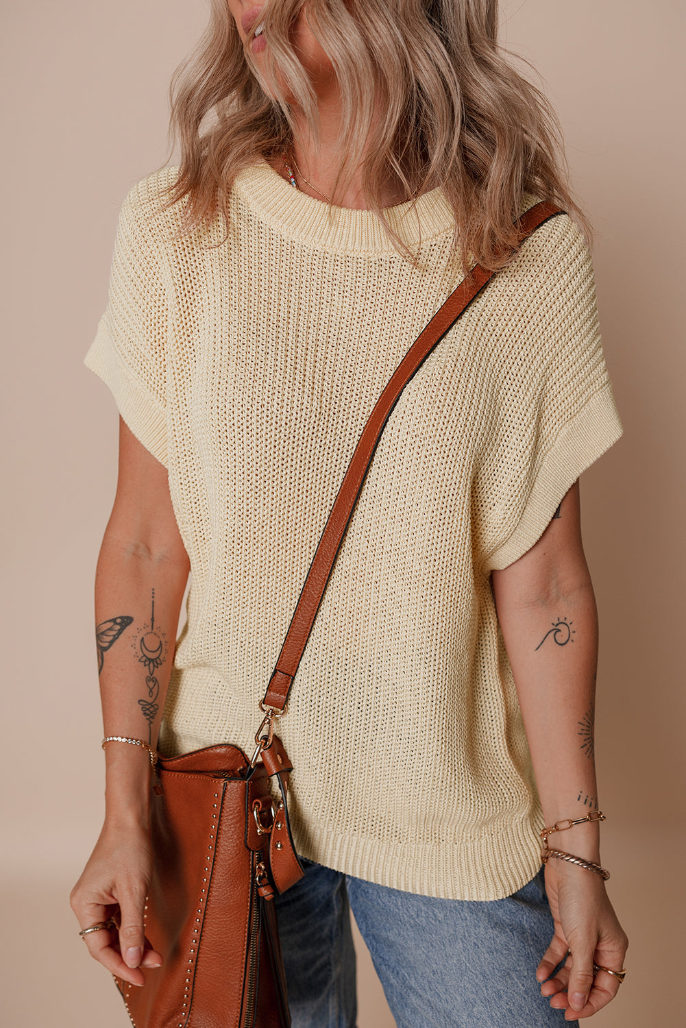 Batwing Short Sleeve Round Neck Knit T Shirt