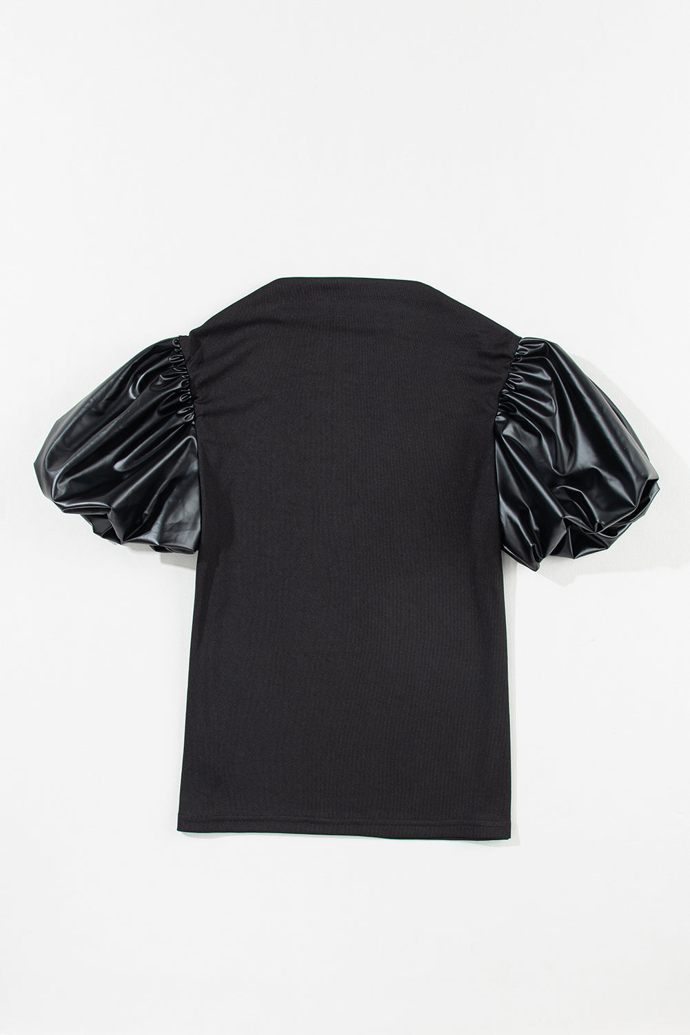 Women's Puff Mock Neck Faux Leather Top