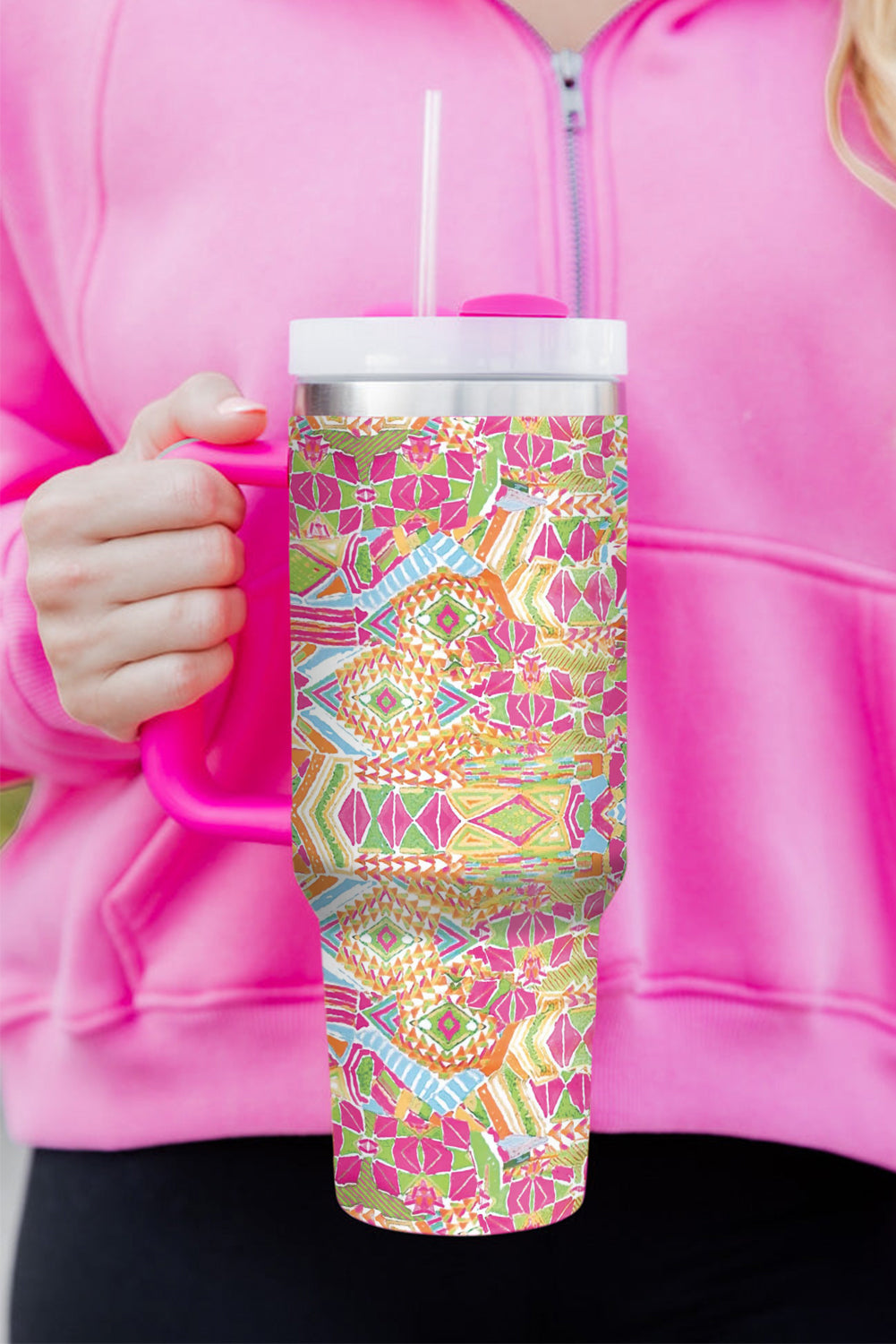 Print Stainless Geometric Stainless Steel Large Vacuum Cup 40oz