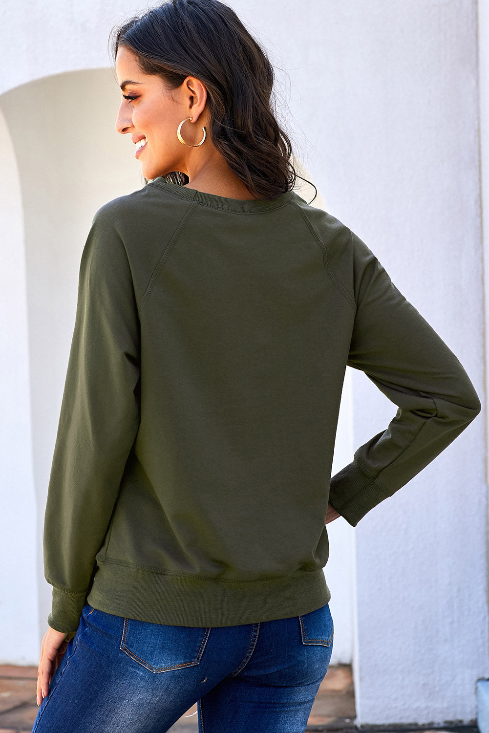 Sweatshirt for Women Blend Green French Terry Cotton