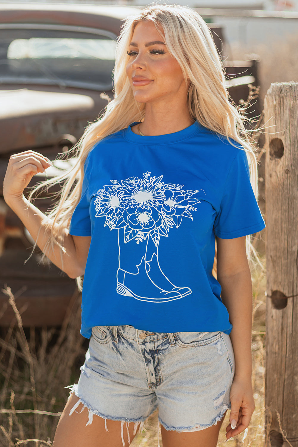 Sunflower Boots Graphic Western Fashion T Shirt