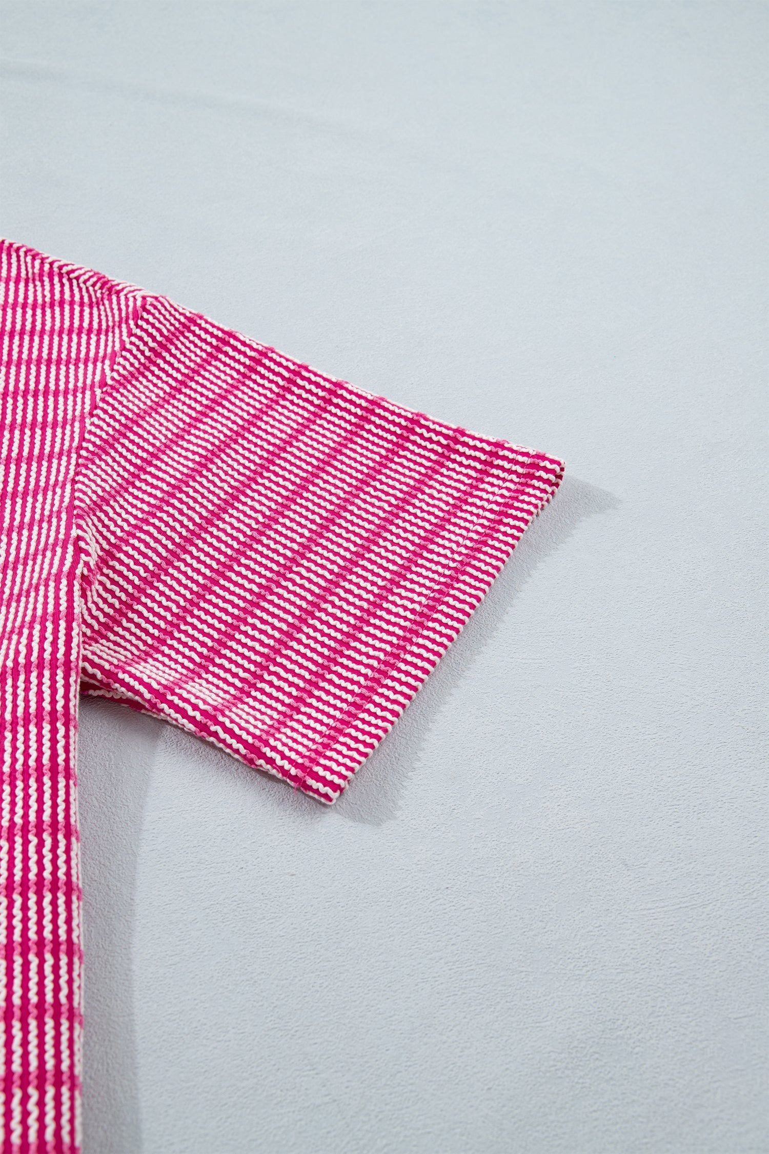 Rose Rib Stripe Raised Loose Tee Drawcord Elastic Waist 2pcs Short Set