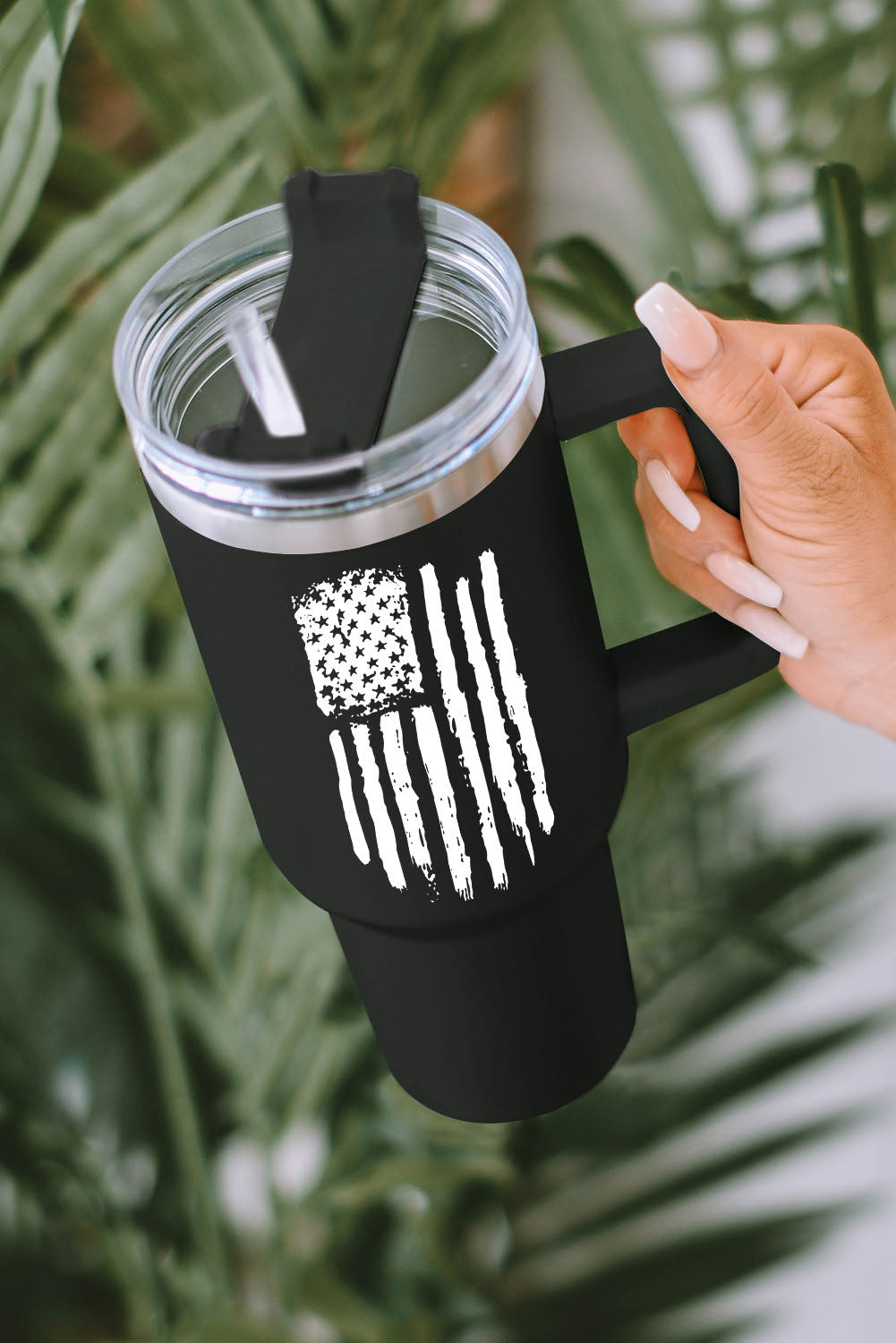 American Stainless Flag Print Steel Portable Cup with Handle 40oz