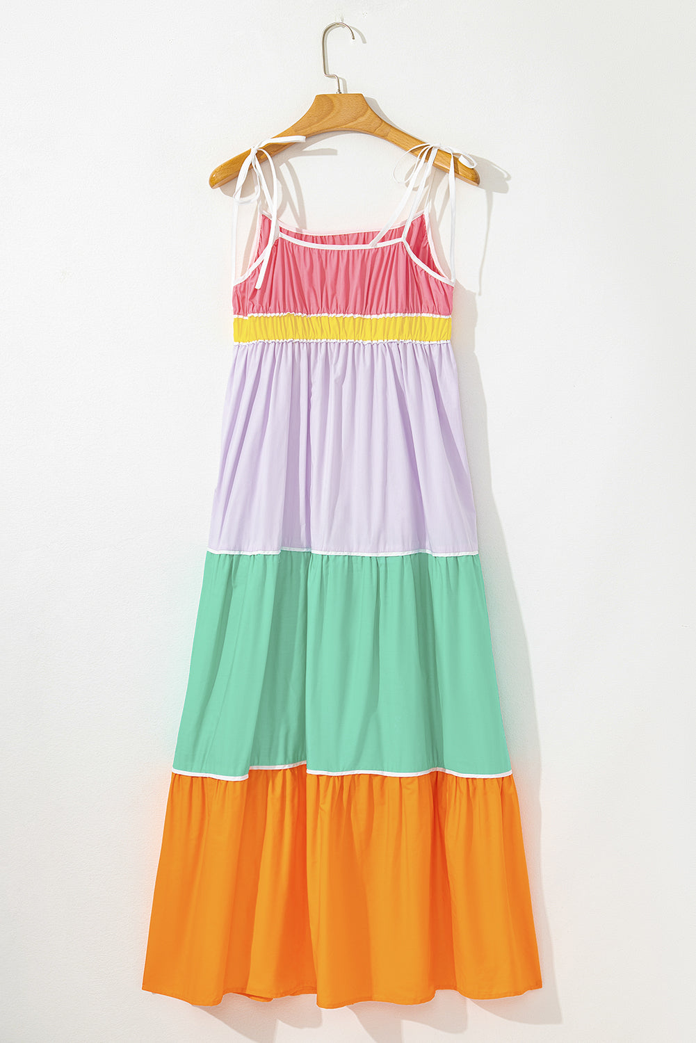 Colorblock Self-tie Straps High Waist Flowy Maxi Dress