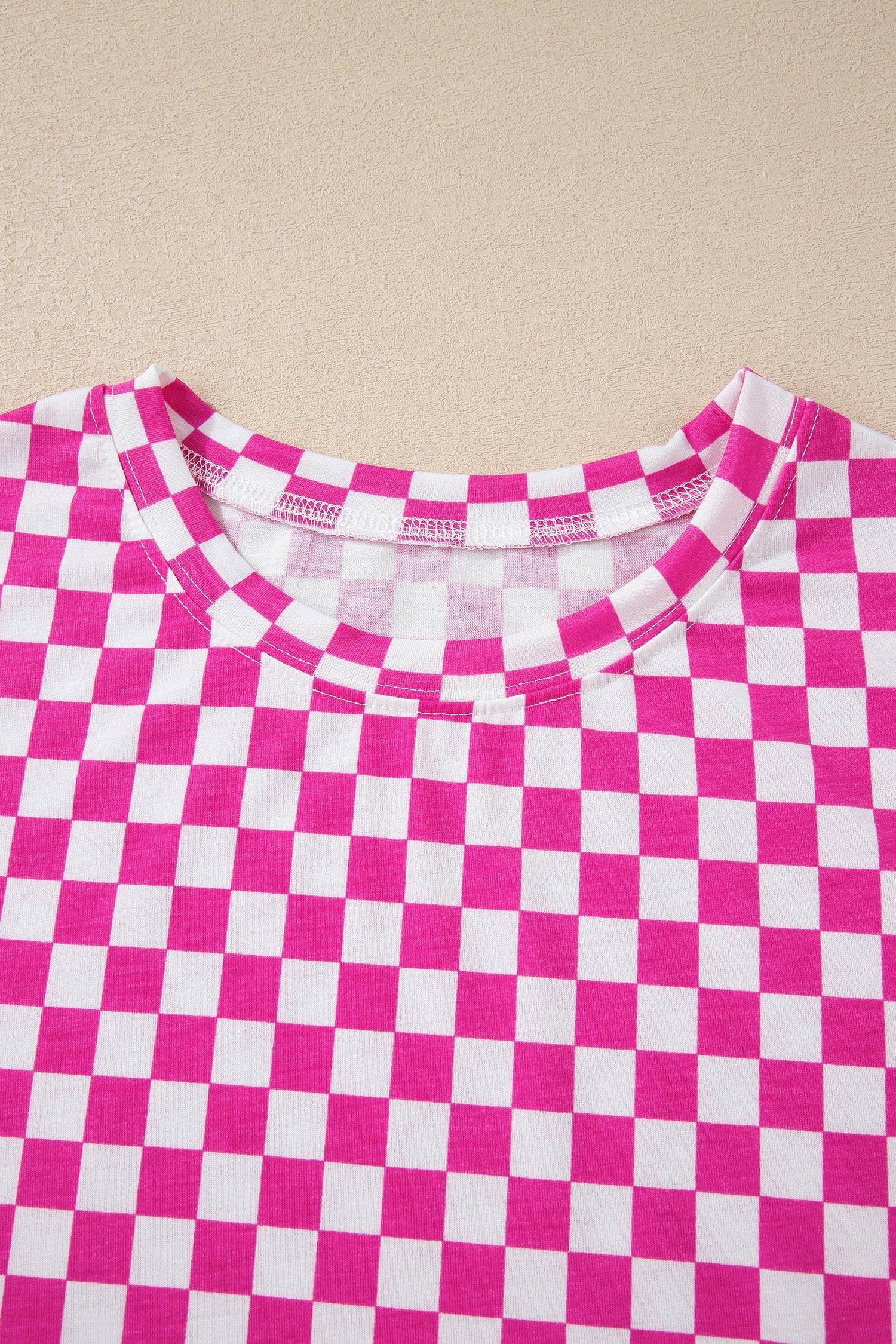 Print Rose Checkered Half Sleeve Tee 2pcs Lounge Pant Set