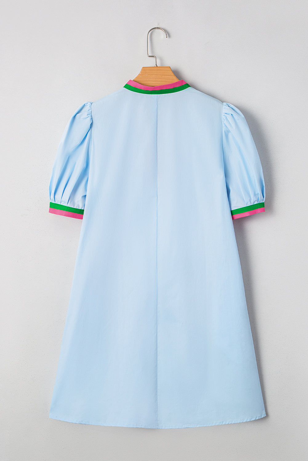 Contrast V-Neck Striped Notched Puff Sleeve Mini Dress