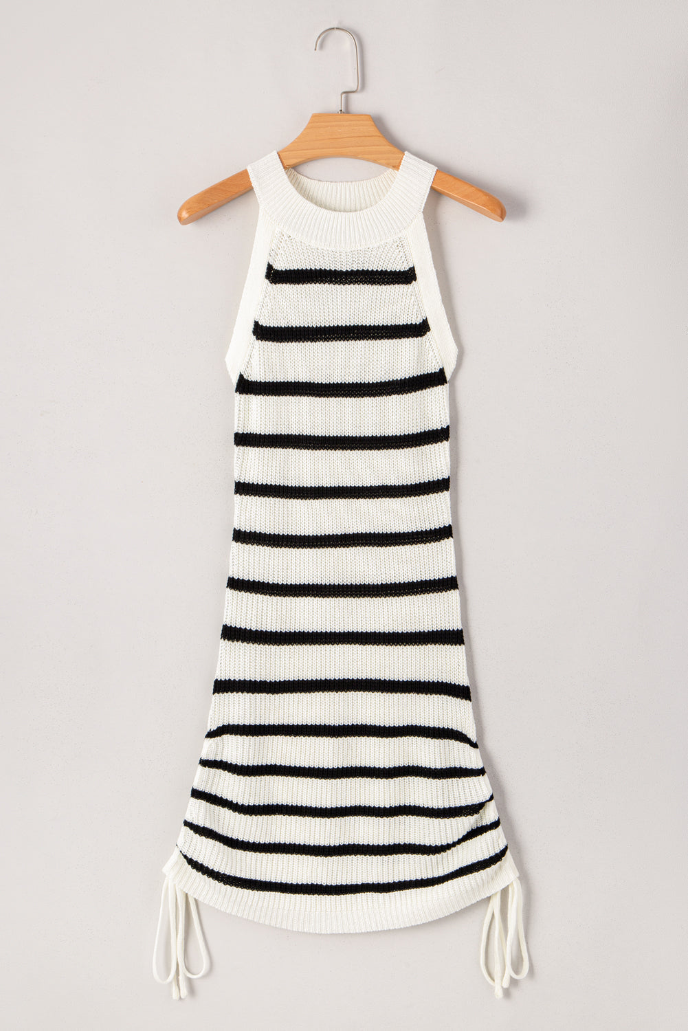 White Black Stripe Sleeveless Knitted Dress