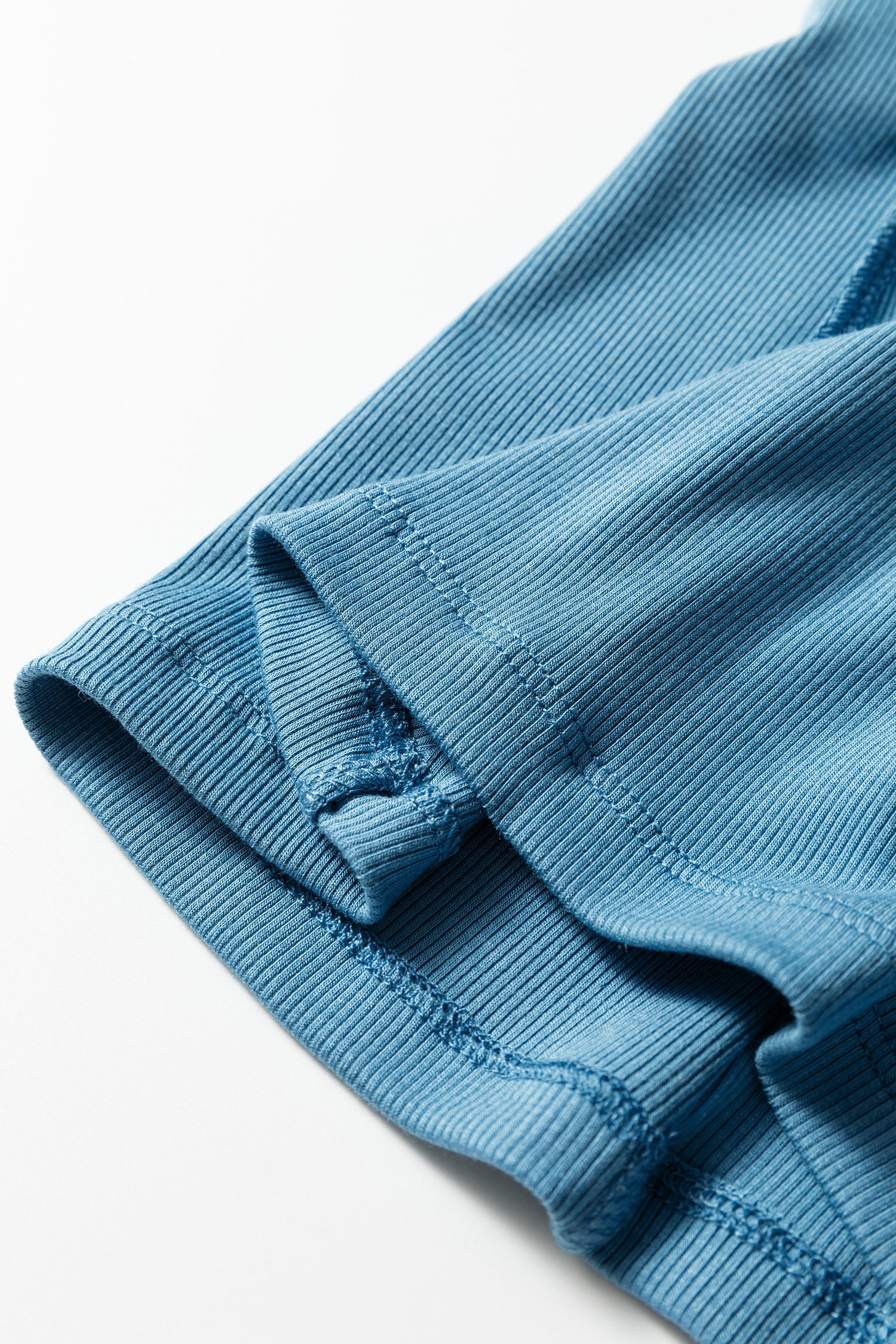 Blue Crew-Neck Summer Crew-Neck Cap Sleeve Rib-Knit T Shirt