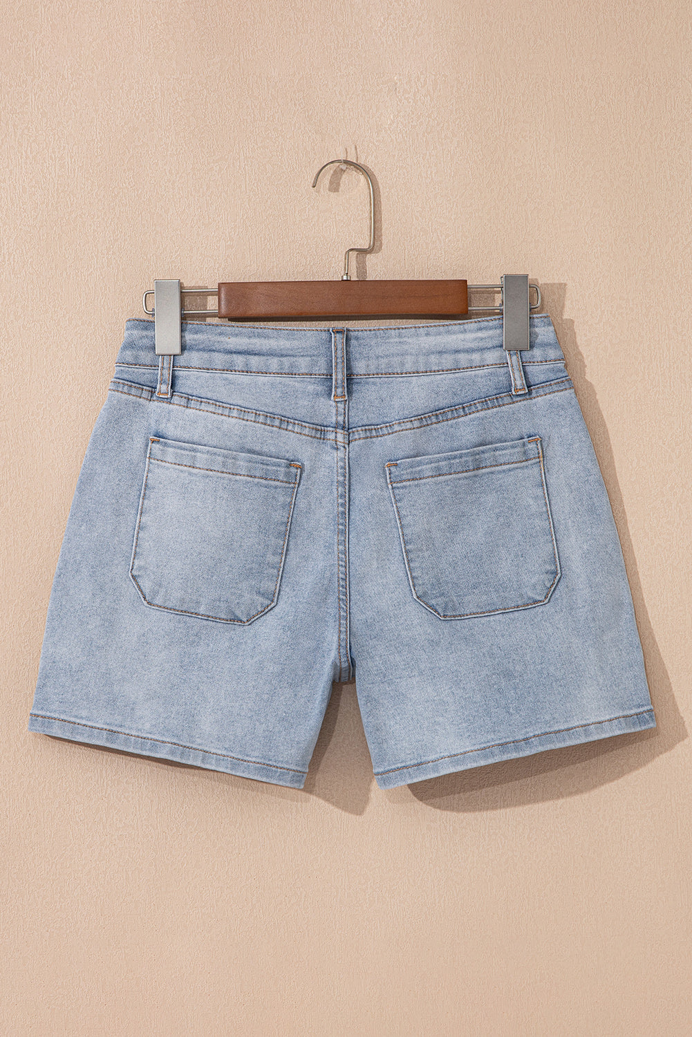 High Light Wash Rise Denim Shorts in Beau Blue