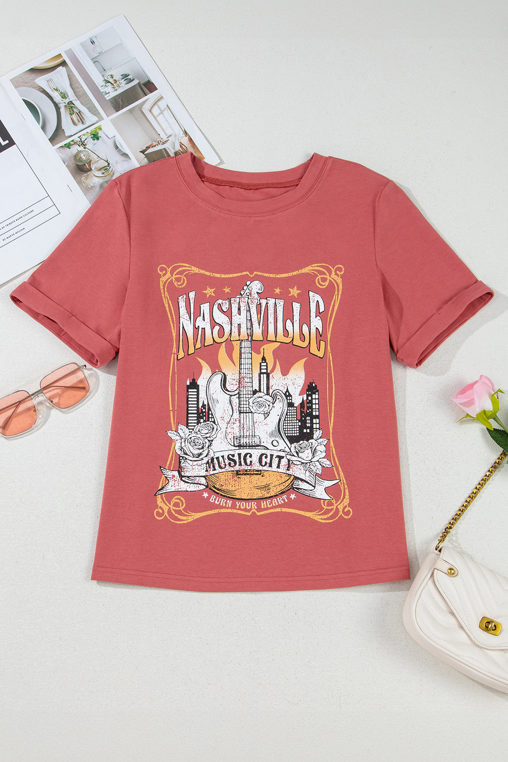 Nashville Music City Graphic Retro Fashion Tee