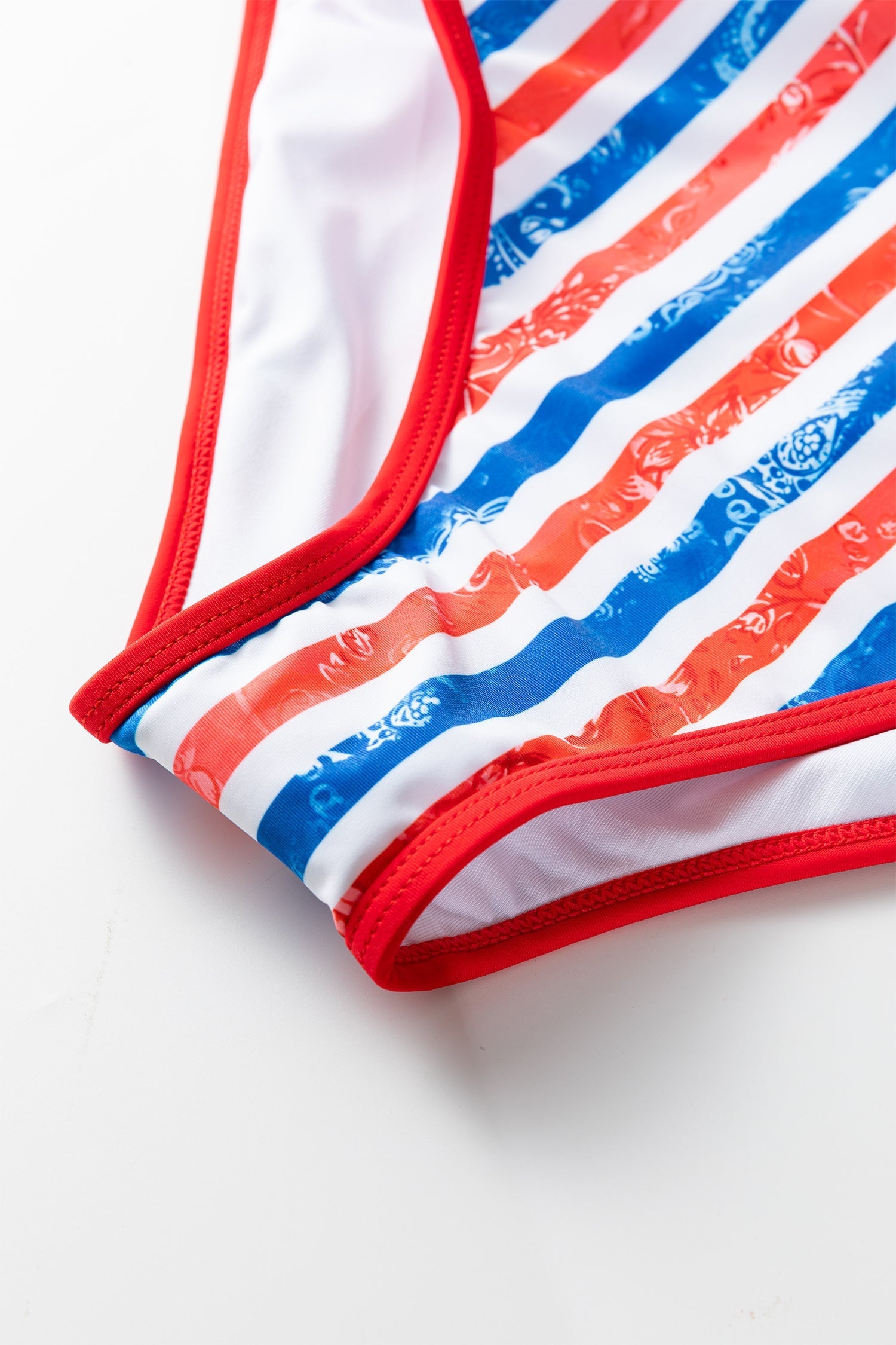4th Stripes July Stripes Star Floral Impression Cutout Spaghetti Straps One Piece Swimsuit in Red