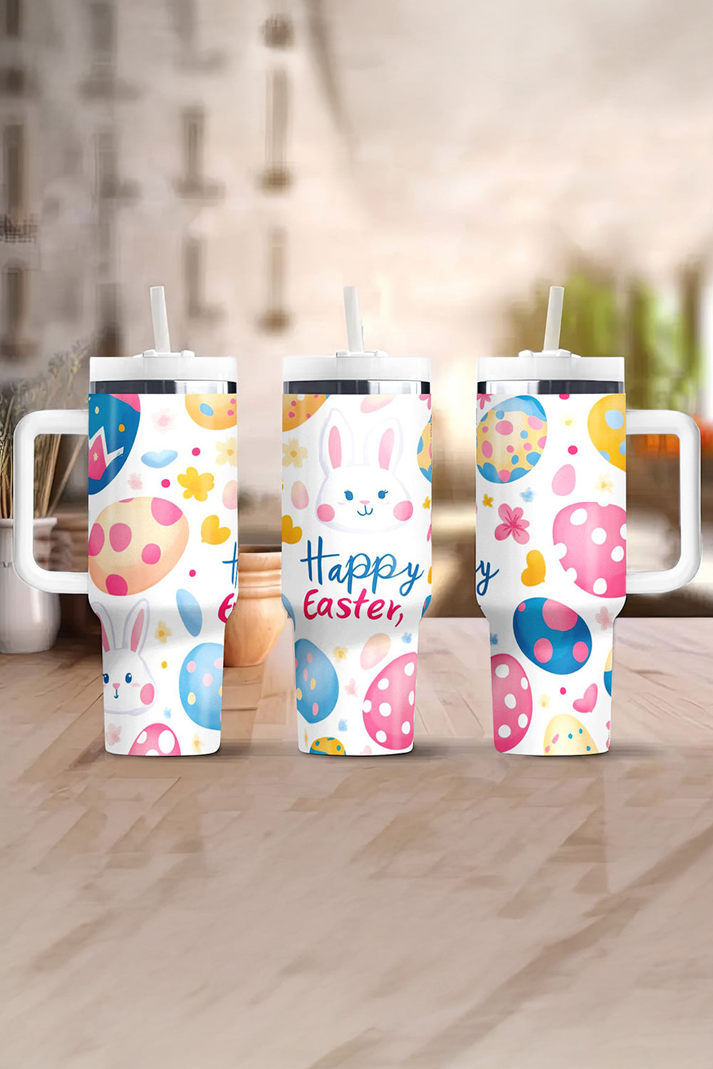 Happy Eggs Easter Bunny Printed Thermal Tumbler
