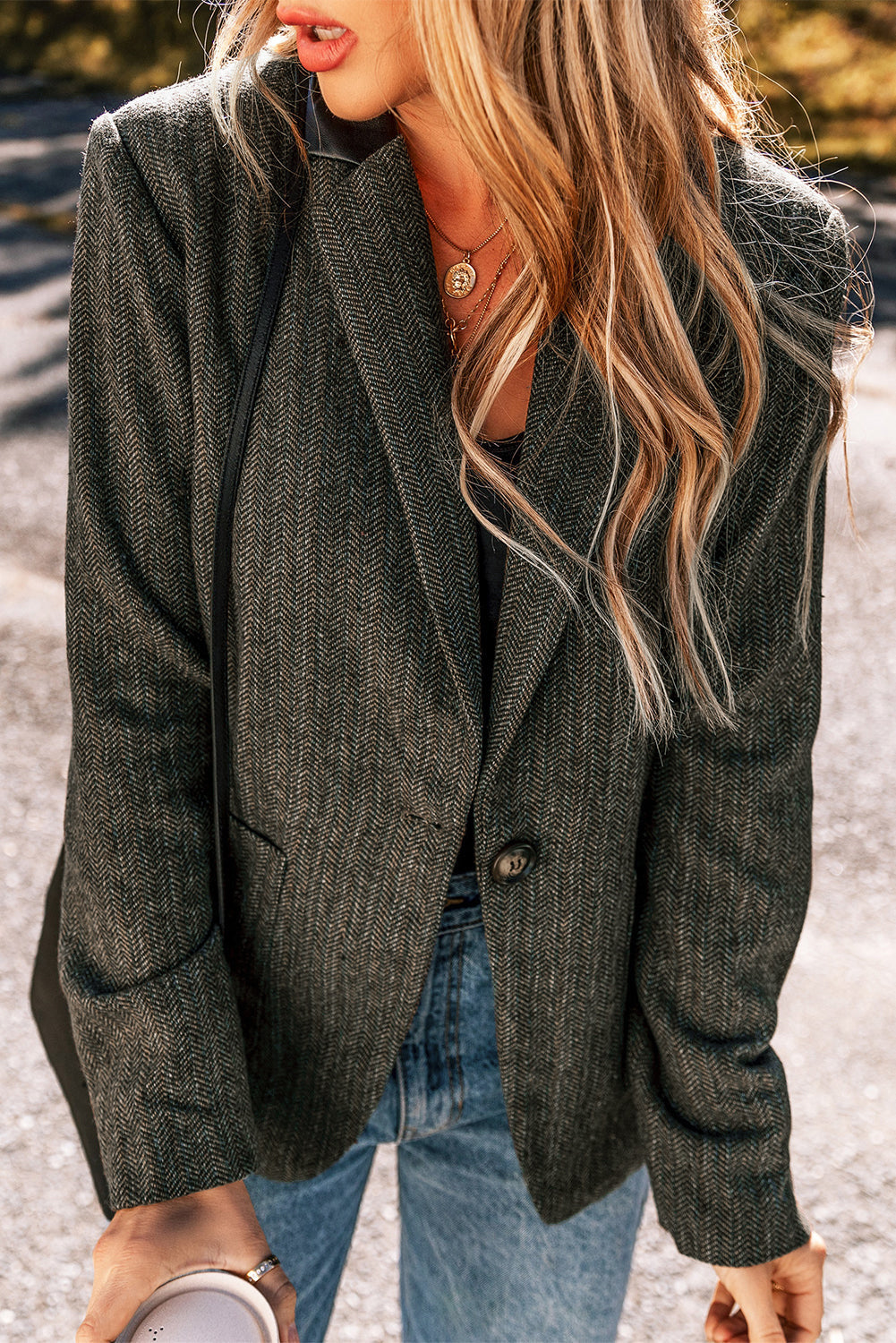 Manteau blazer en sergé à simple boutonnage et revers