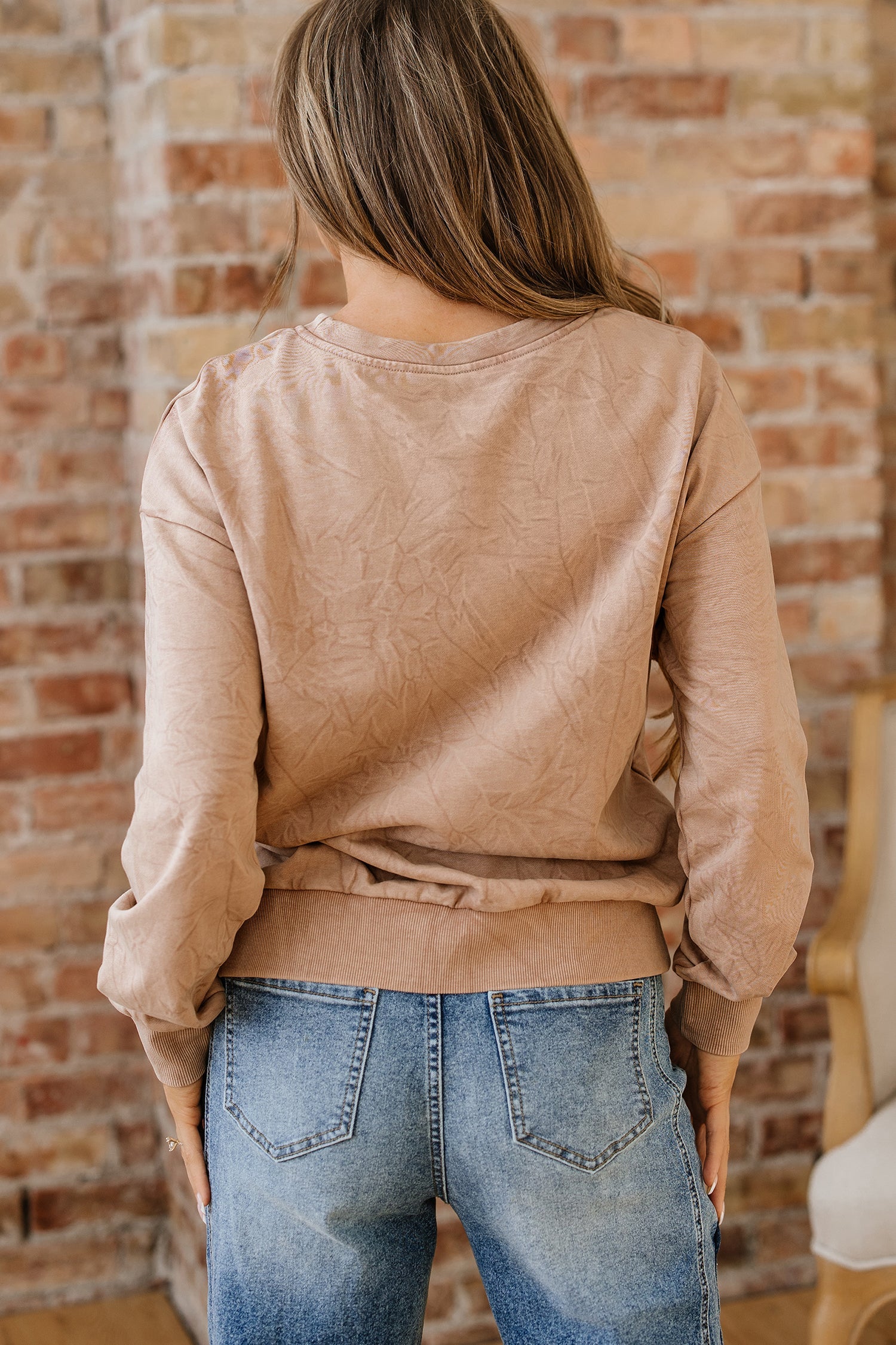 grace saved by Letter Embroidery Mineral Wash Loose Sweatshirt