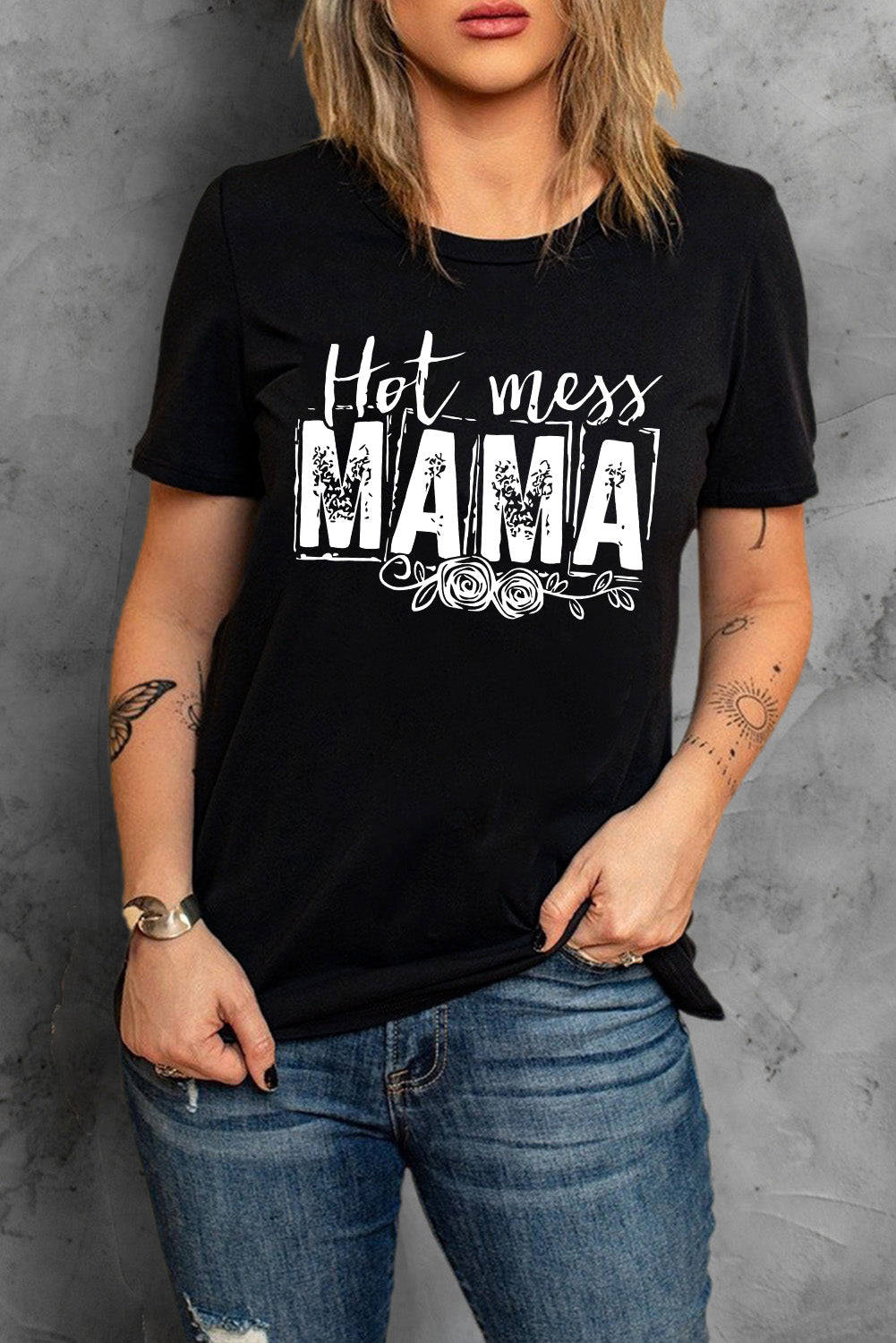 T-shirt à manches courtes à imprimé graphique MAMA Hot Mess