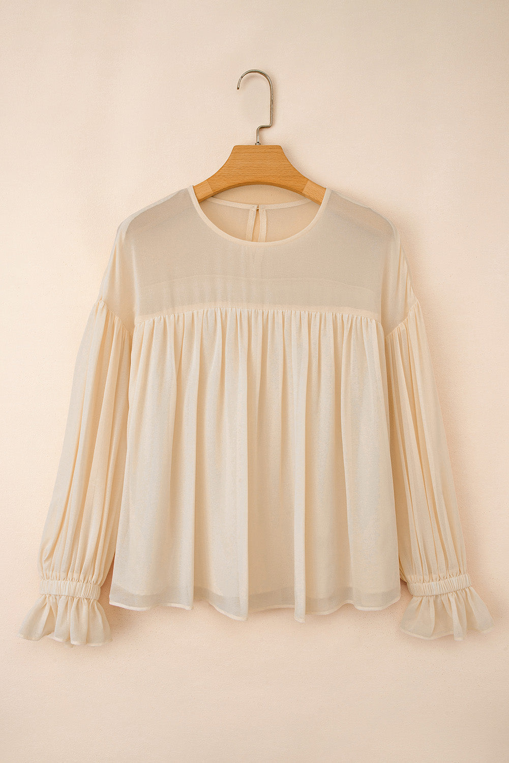 Pleated Ruffle Long-Sleeved Chiffon Blouse