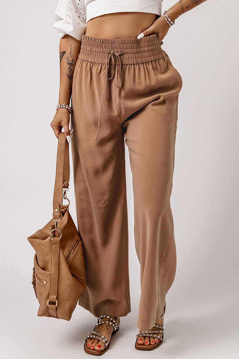 Women's Everyday Wide Drawcord Elastic Waist Leg Pants