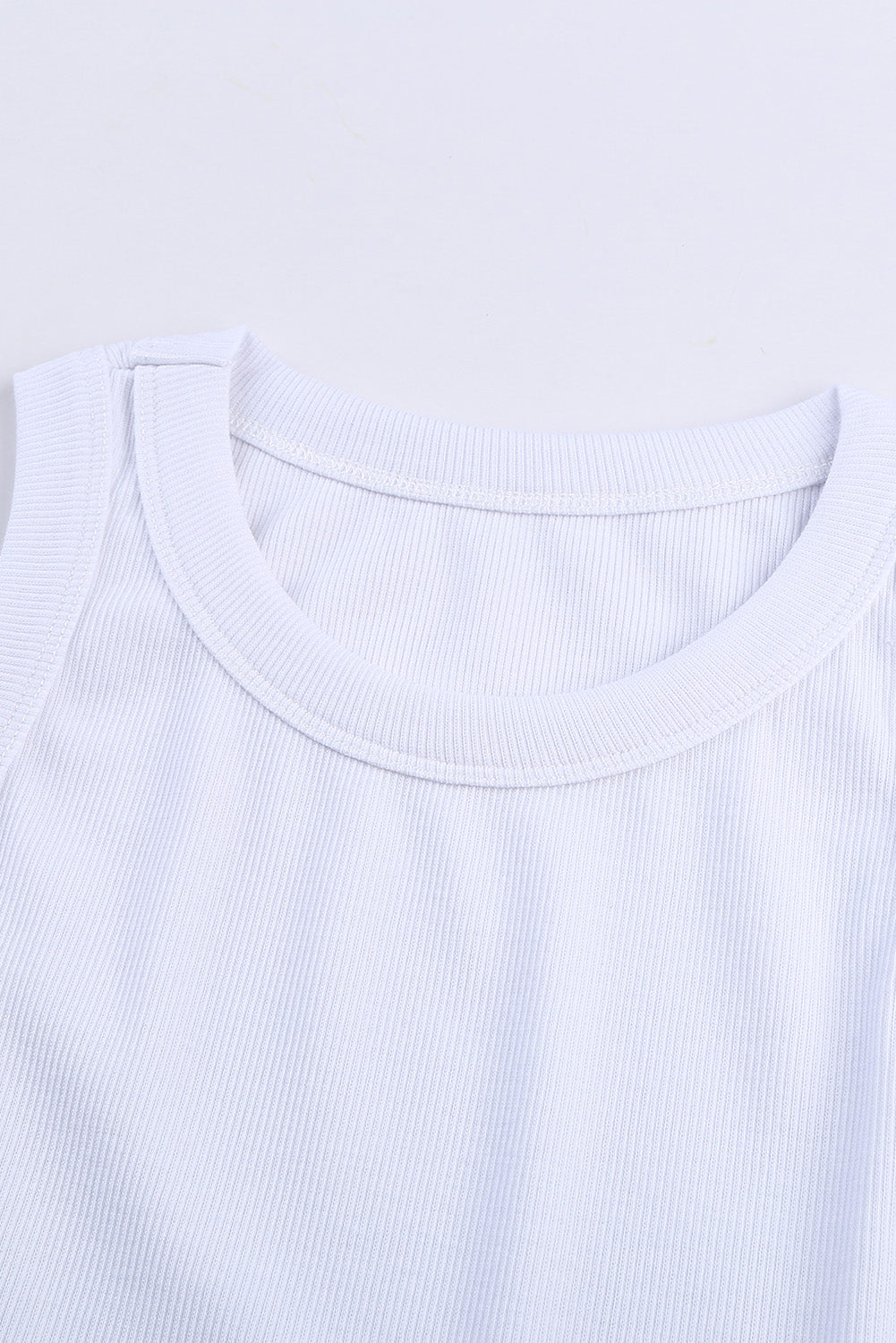 Solid  Round Neck Ribbed Tank Top