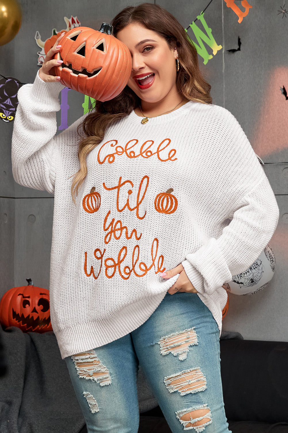 Gobble Til You Wobble Pop Up Crochet Pull Taille Plus