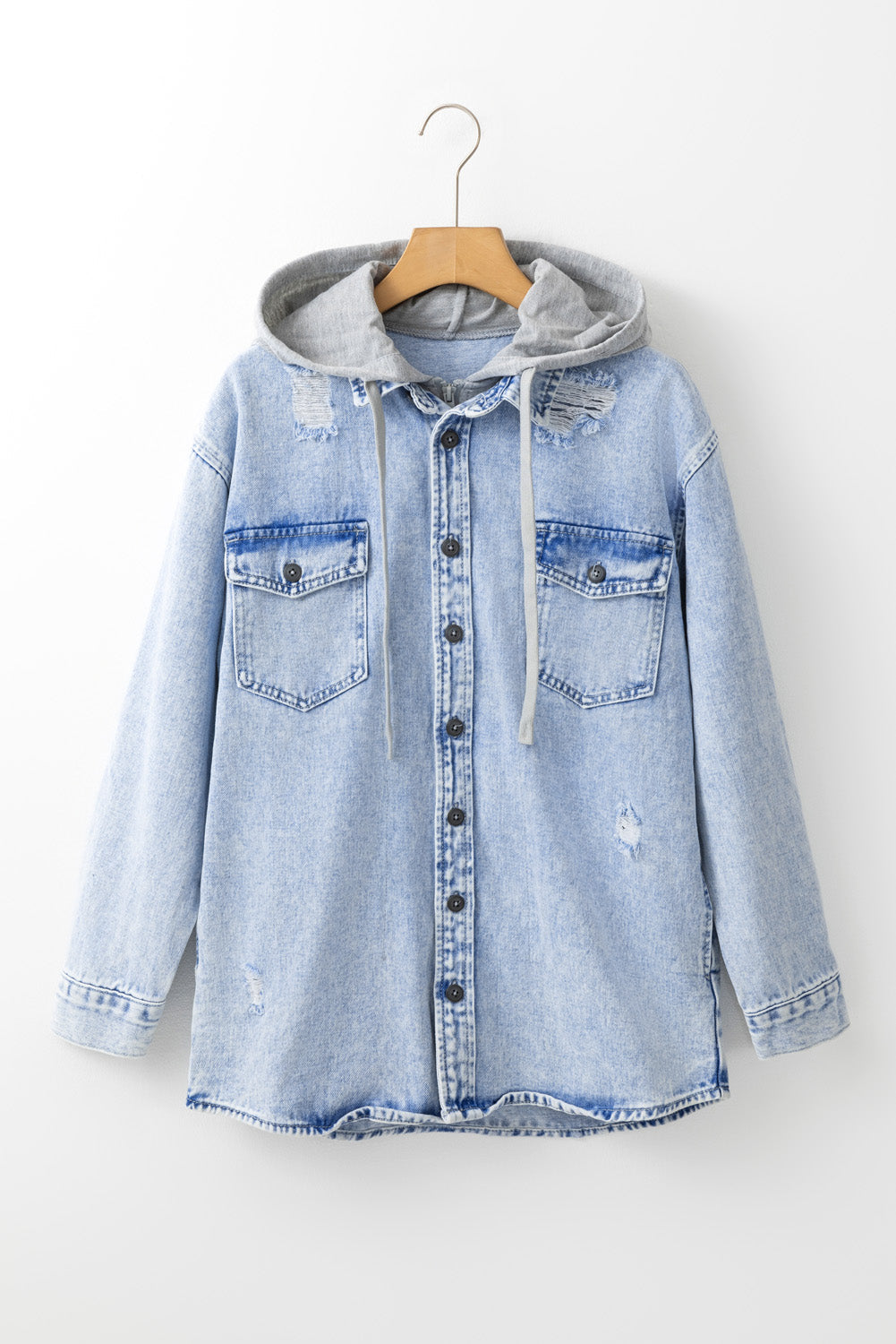 Relaxed-Fit Contrast Hooded Denim Jacket