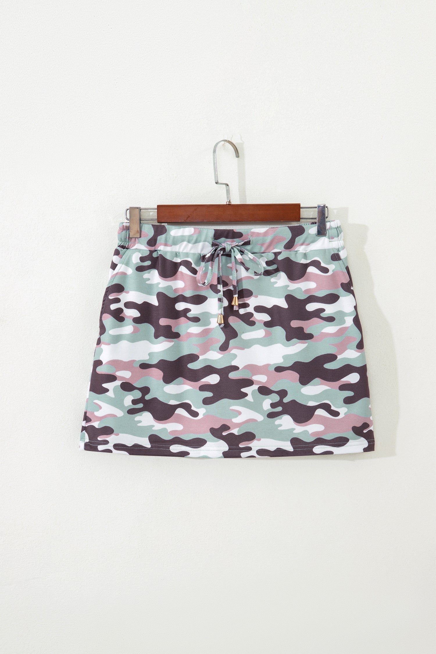 Camouflage Everyday Print Drawcord Mini Skort in Green
