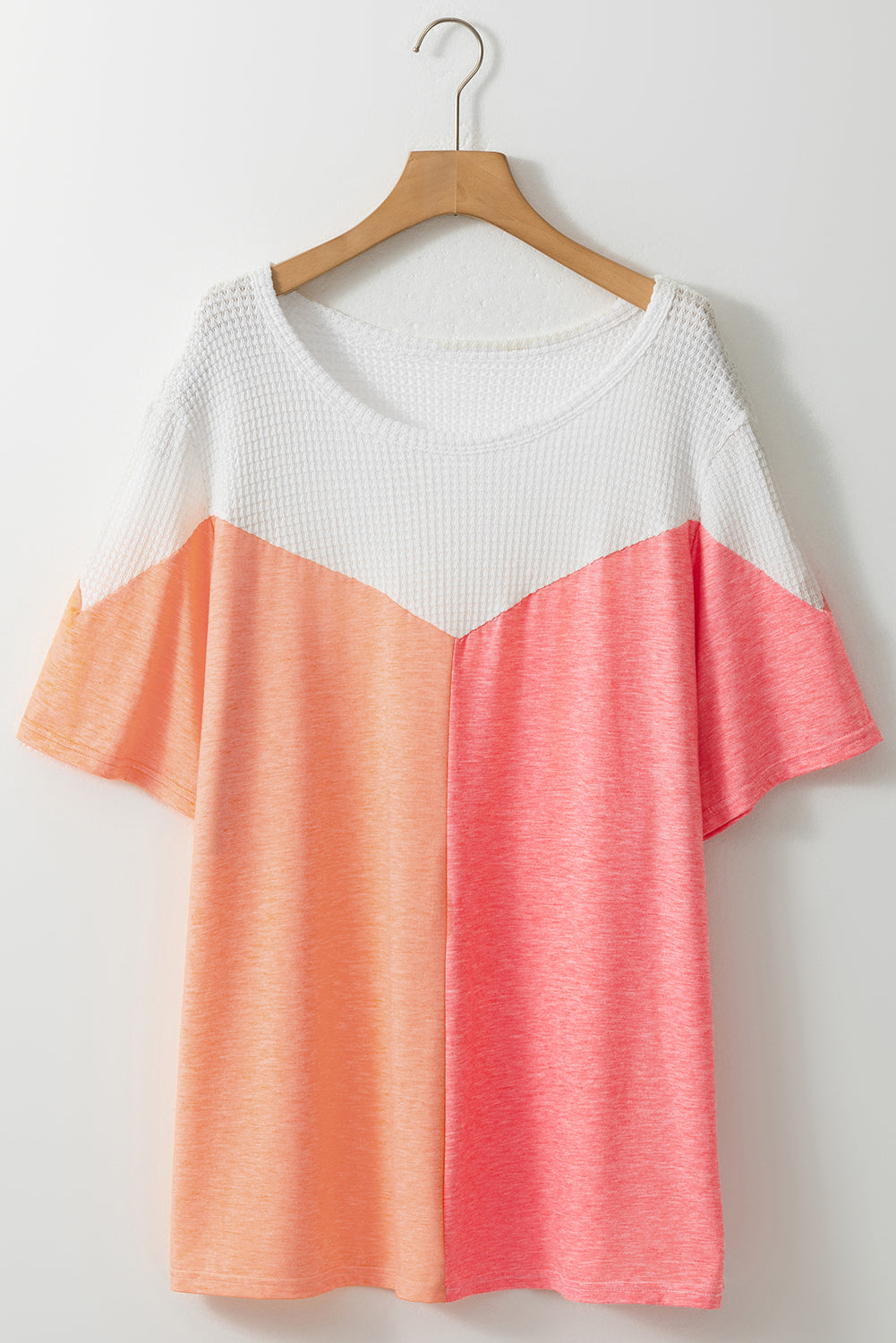 T-shirt en tricot gaufré color block de grande taille