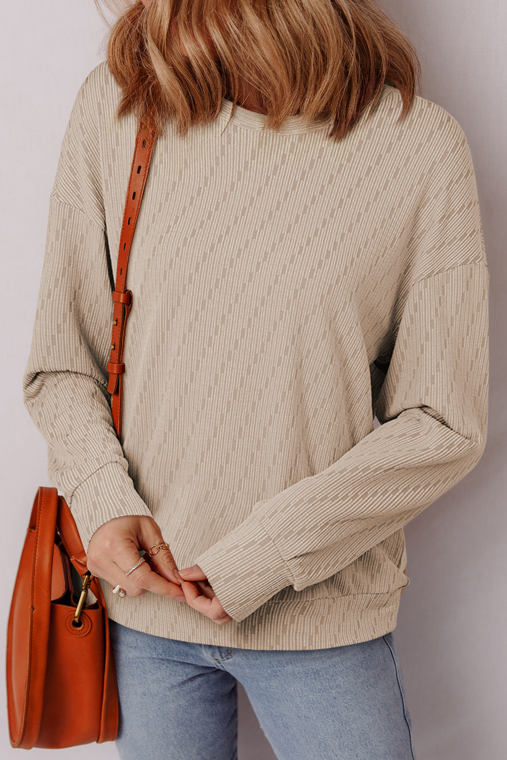 Solid Textured Long-Sleeved Top