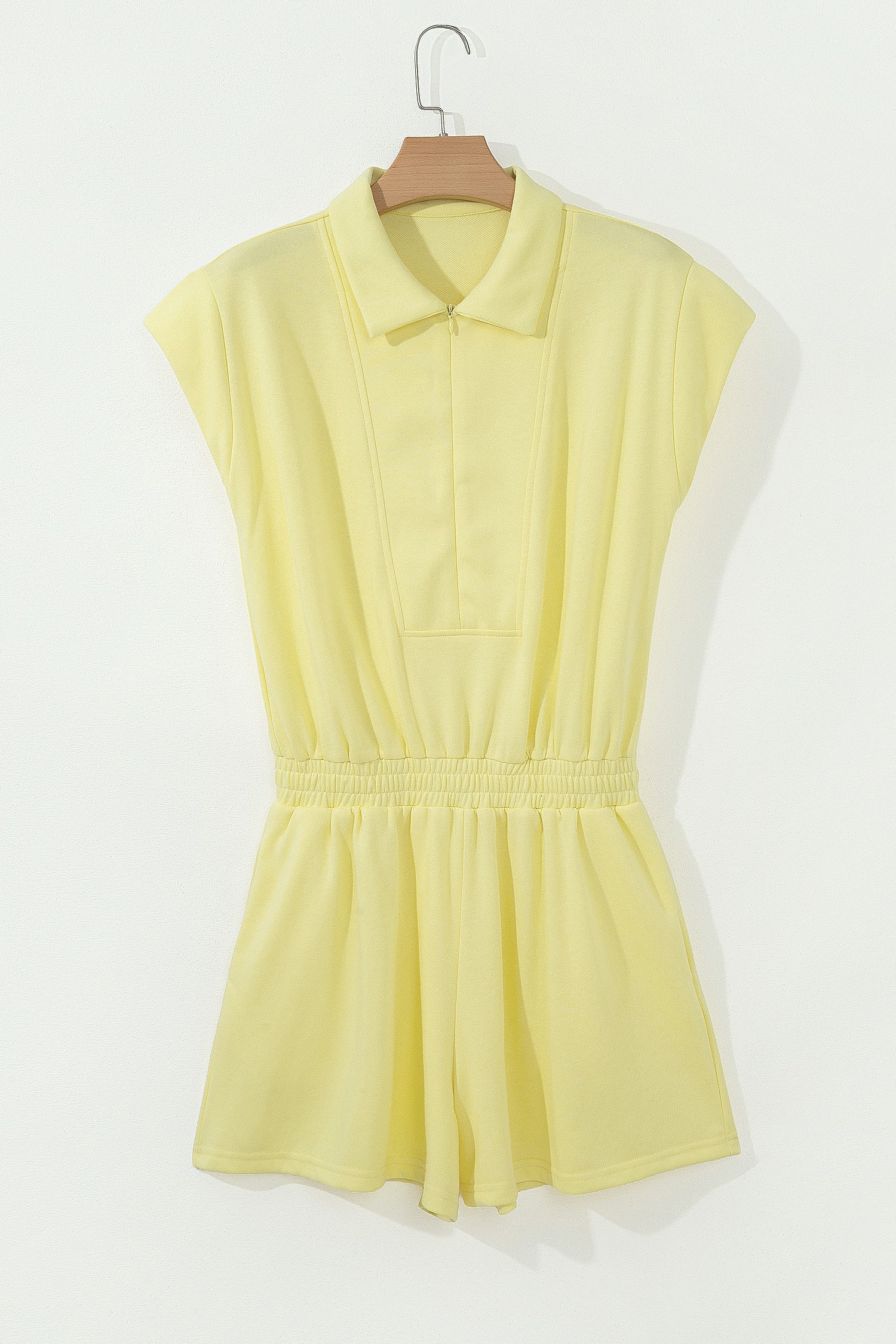Cream Polo Half Zip Tee Elastic Waist Romper in Yellow