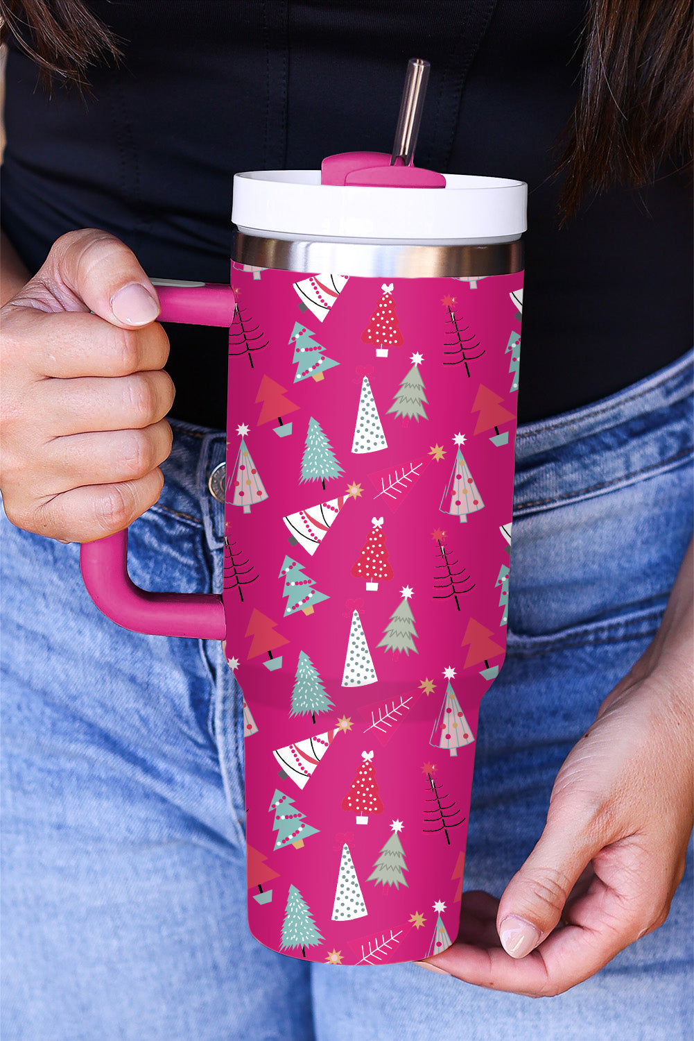 Cartoon Printed Christmas Tree Thermos Cup 40oz