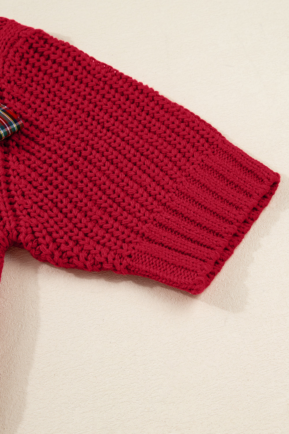 up Plaid Lace Detail Christmas Holiday Puff Short-Sleeved Knit Top