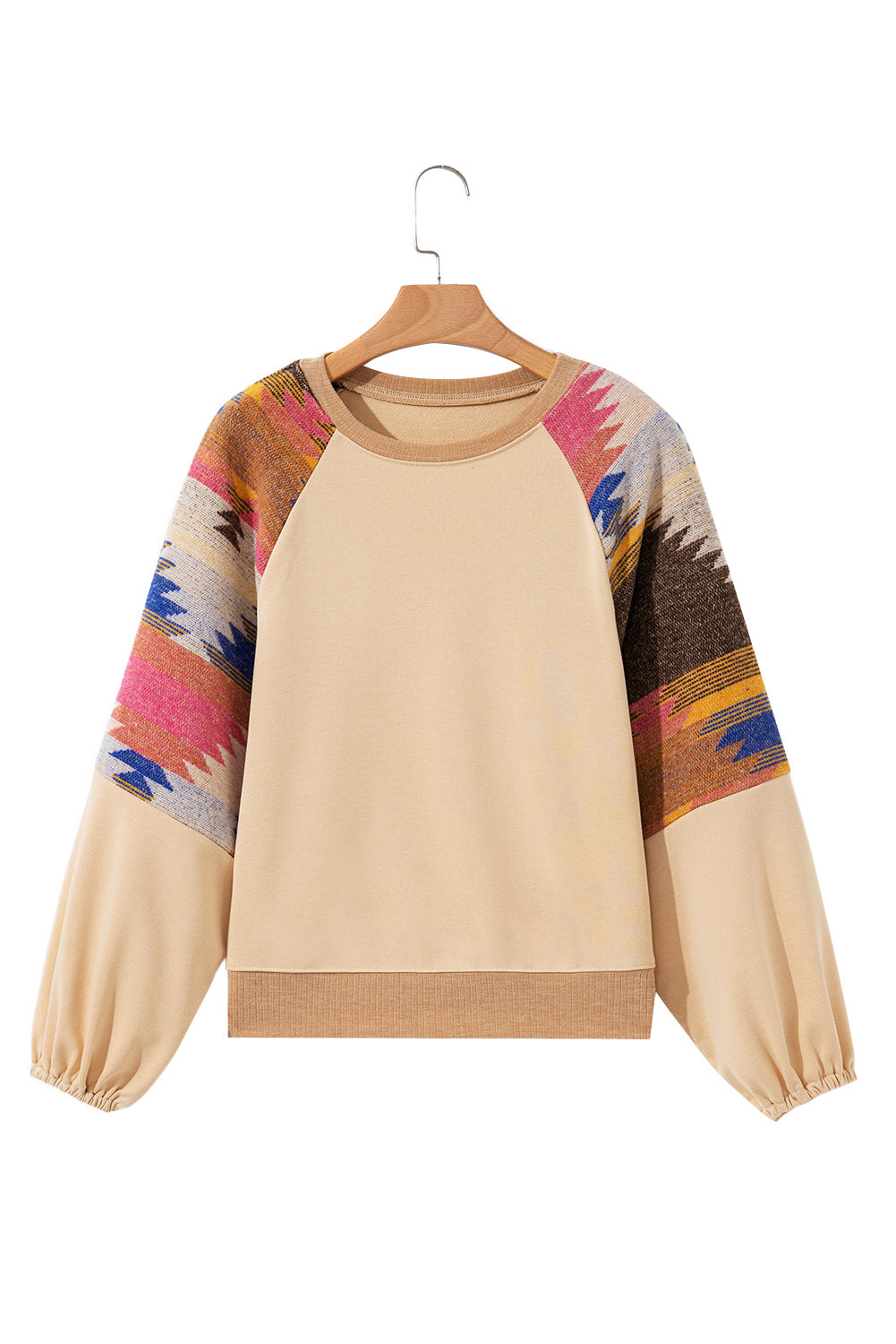 Aztec Patchwork Raglan Pullover Sweatshirt