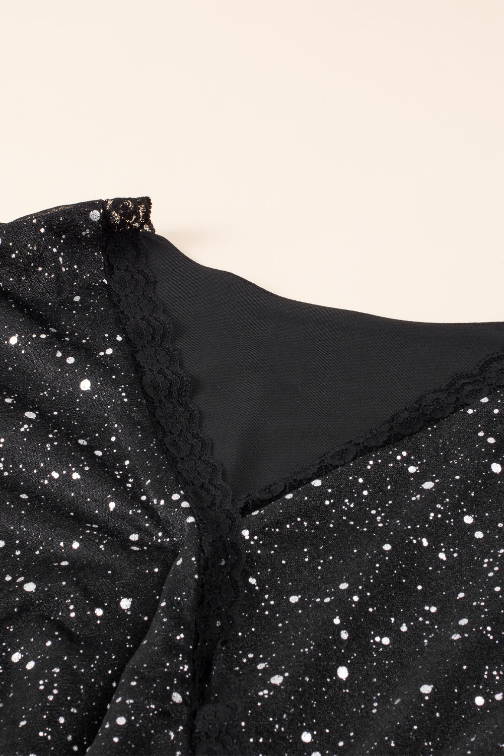 Glitter Mesh Overlay V Neck Long Sleeve Dress