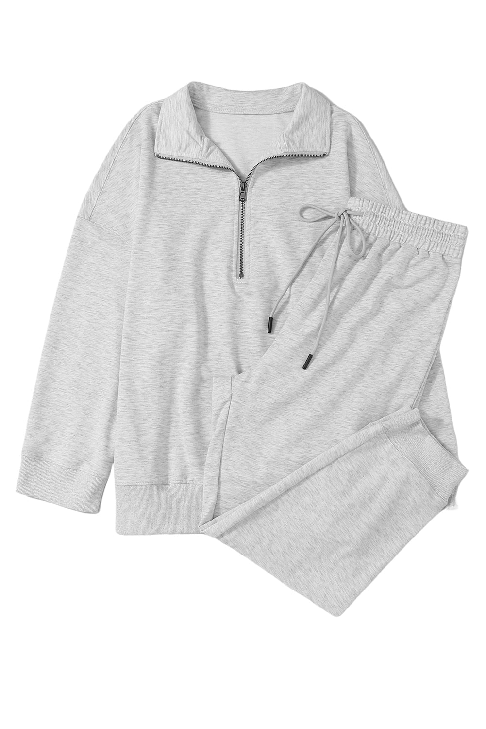 Zip Solid Half Drawcord High-Waisted Lounge Set