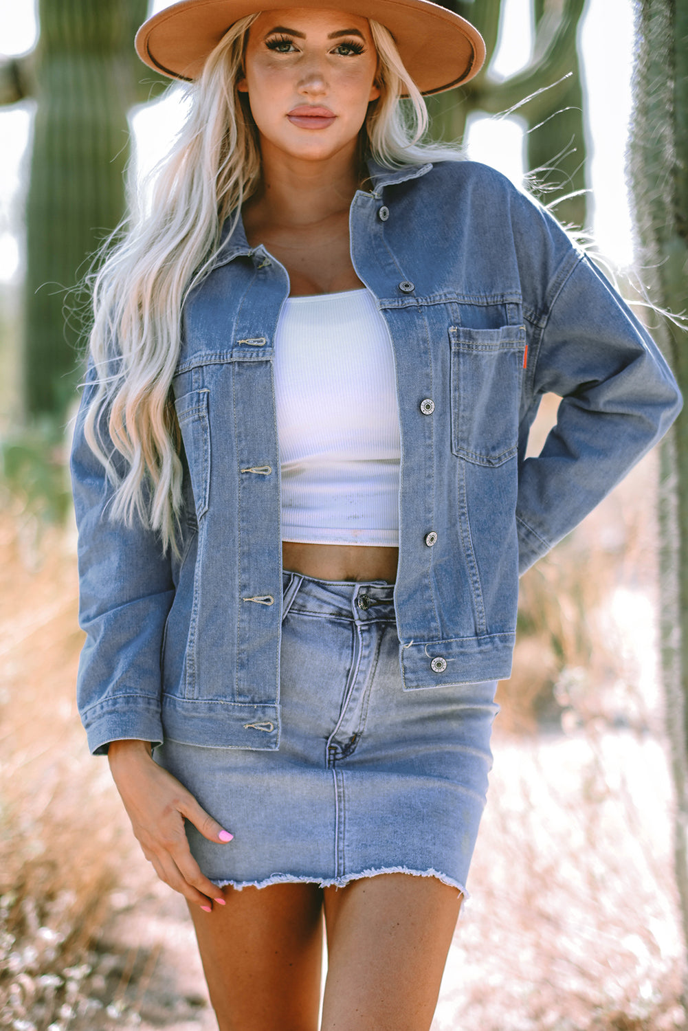 Denim Jacket: Washed Oversize Pocket-Detail