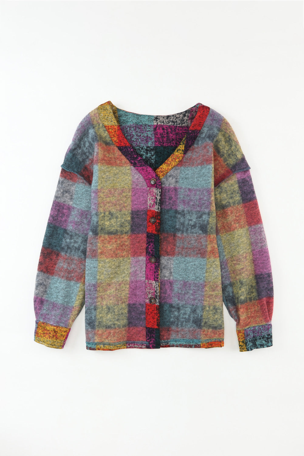 Jacket for Women Button-Front Block Brushed Checked Western