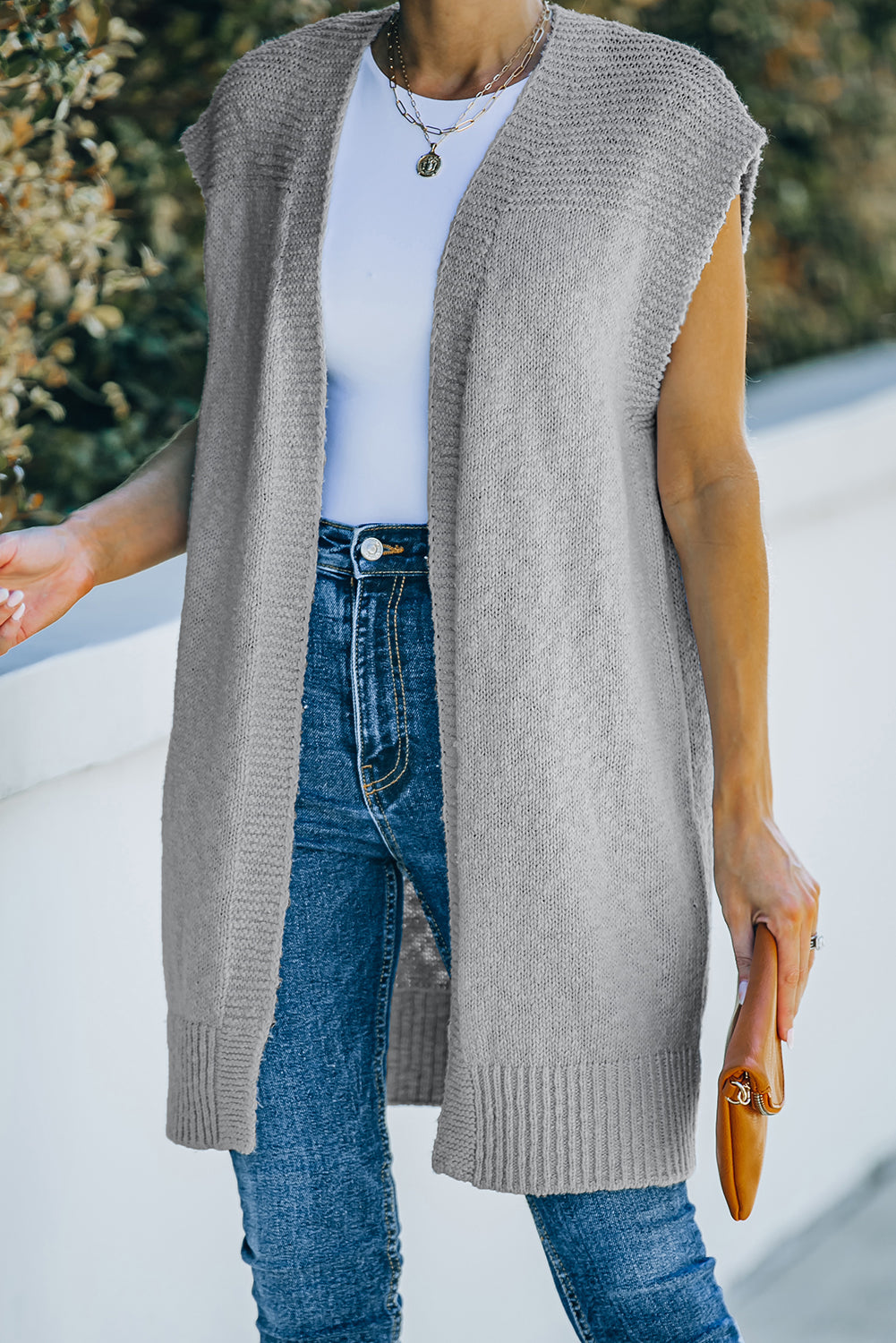 Women's Sweater Featuring Vest Cardigan Essential Gray