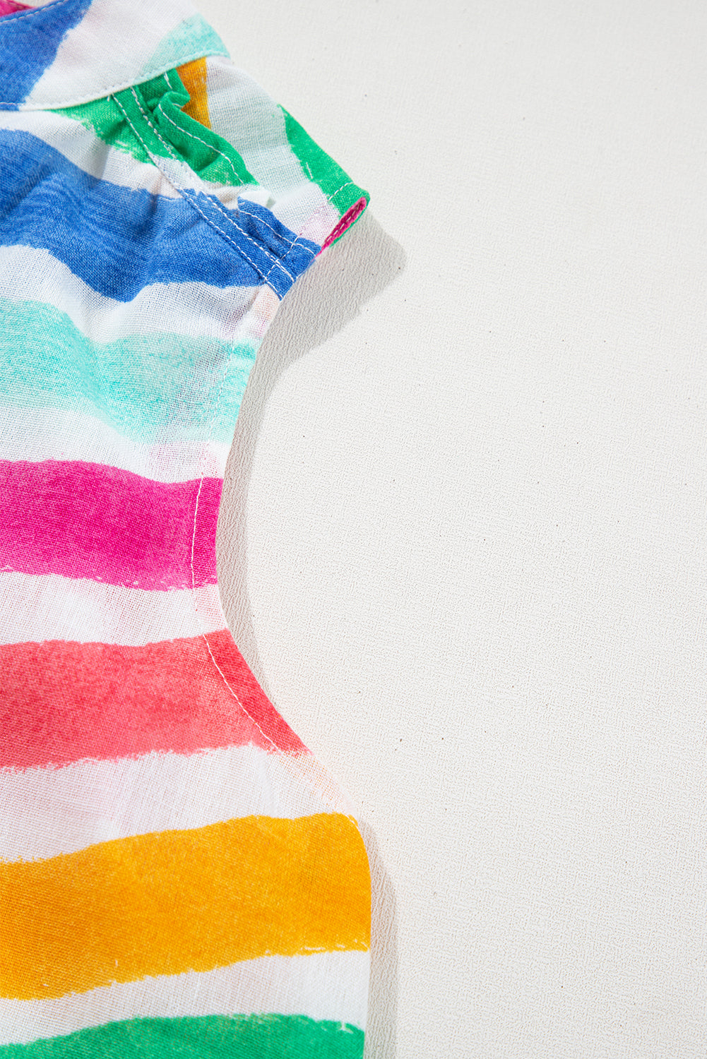 Rainbow Stripes Ruffled Hem Drawstring V Neck Tank Top
