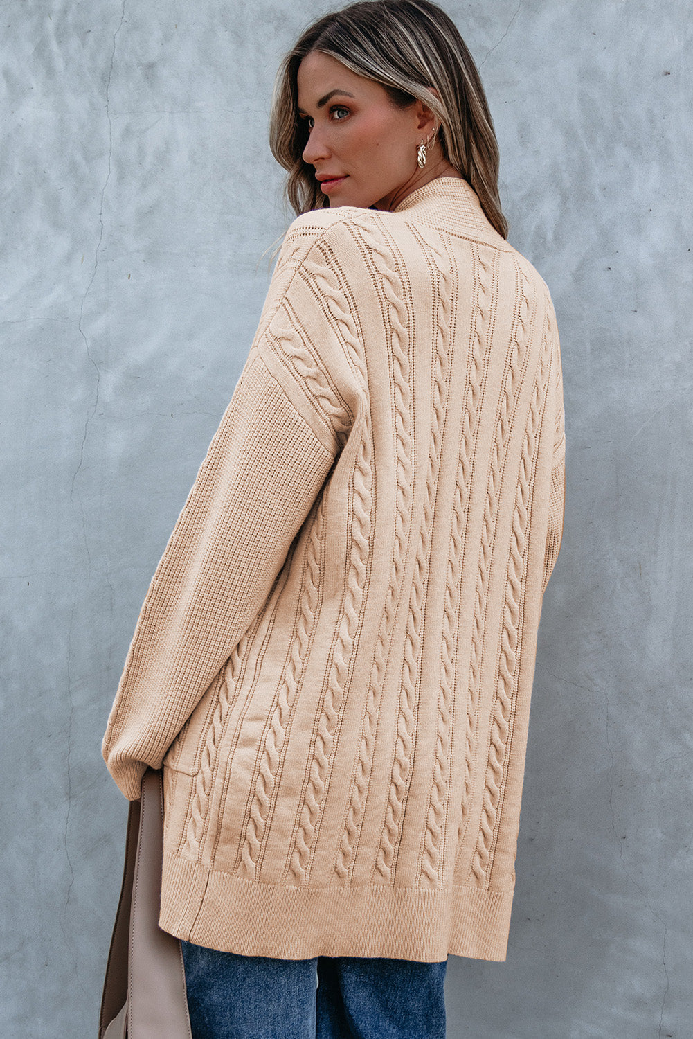 Cable Oversize Chunky Knit Open-Front Midi-length Cardigan