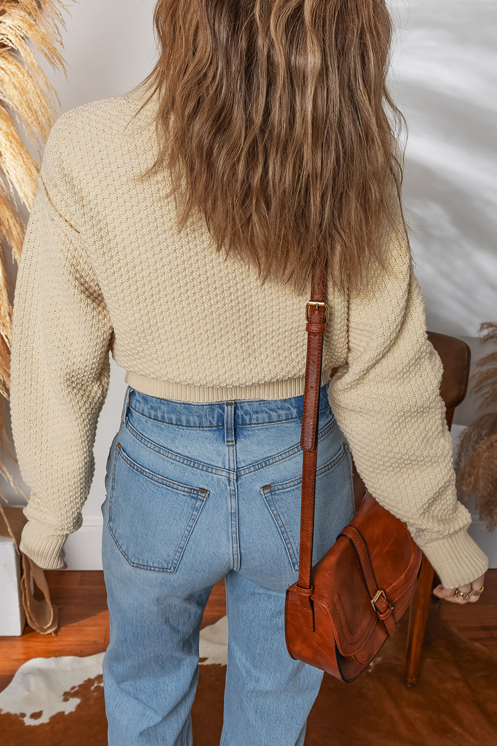 Front Cropped Button Cropped Cardigan Knit Top