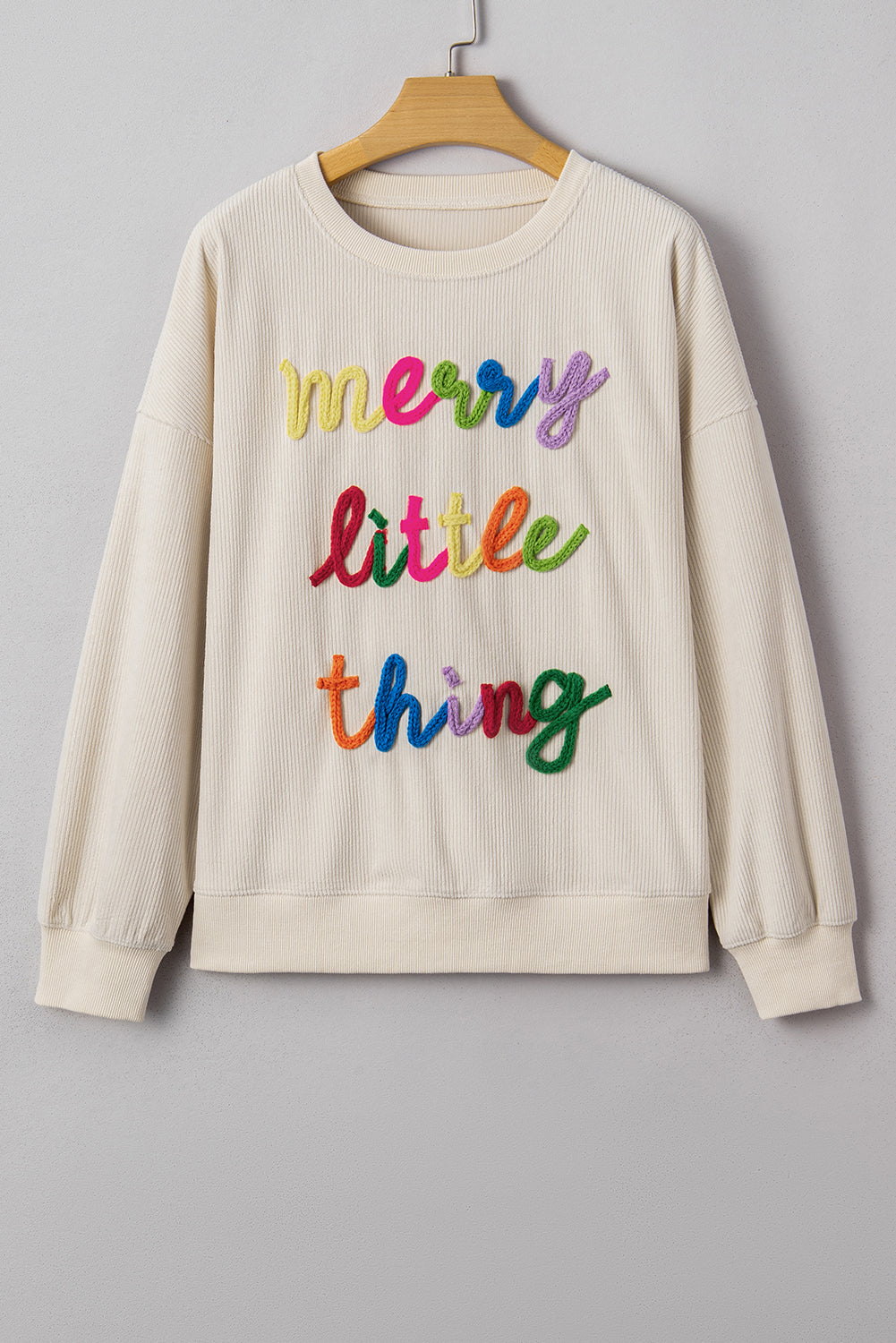 little thing merry thing Corded Letter Graphic Rib-Knit Loose Sweatshirt
