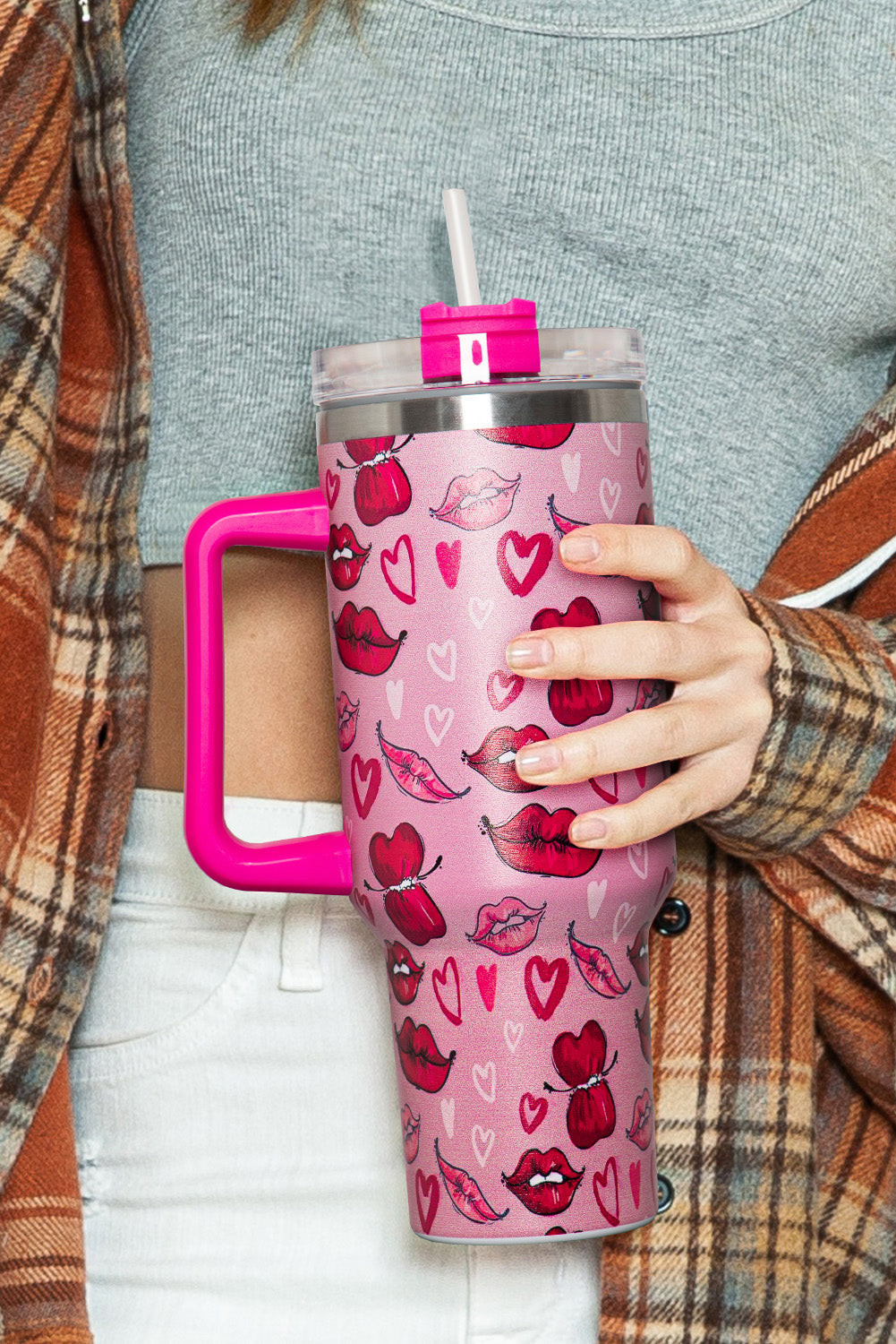 and Valentines Hearts Kisses Print Thermos Cup 40oz