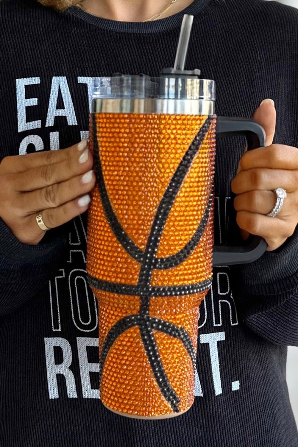 Day Basketball Game Basketball Rhinestone Studded 40 Oz Tumbler