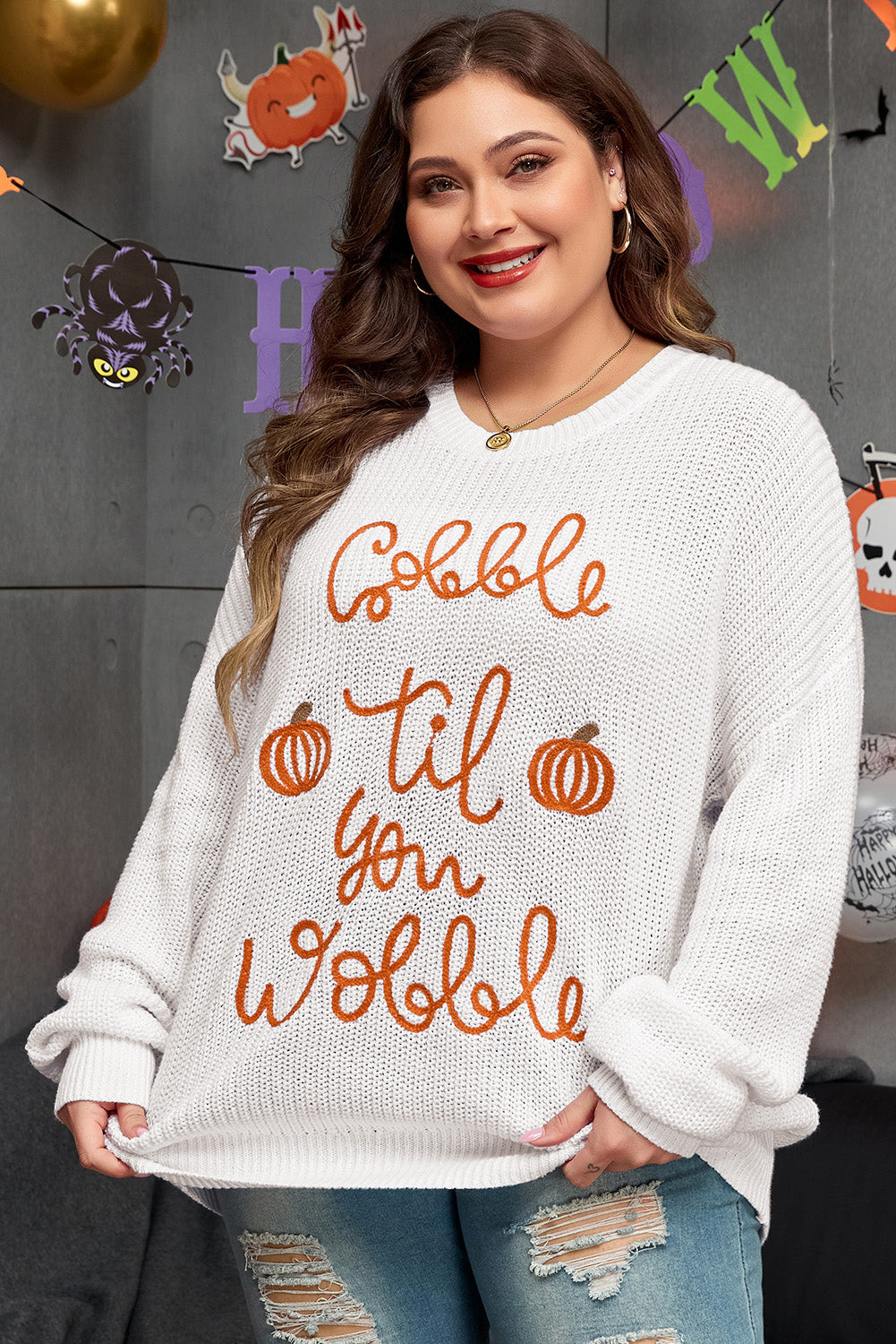 Gobble Til You Wobble Pop Up Crochet Pull Taille Plus